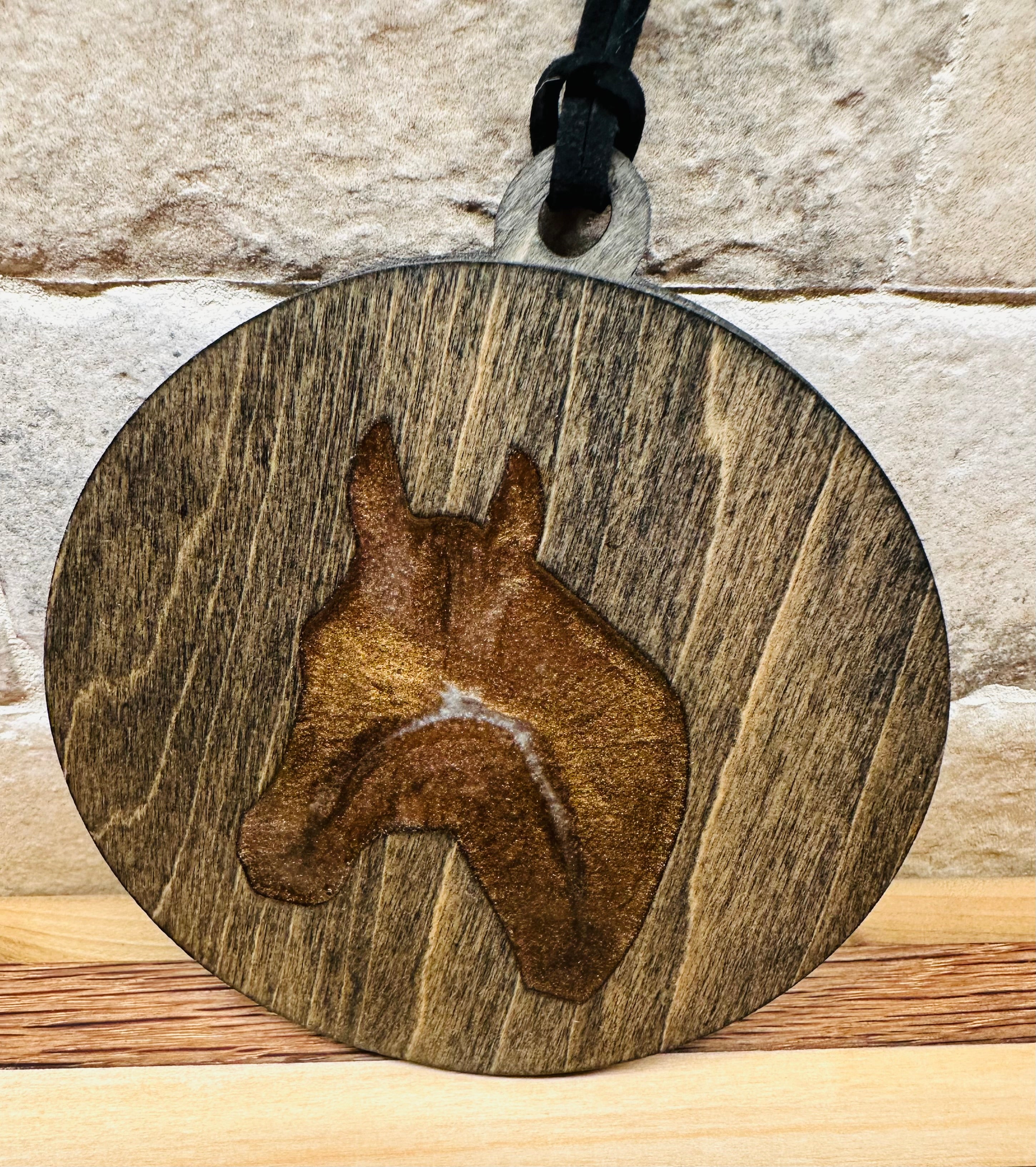 Handcrafted Wood and Resin Horse Head Ornament