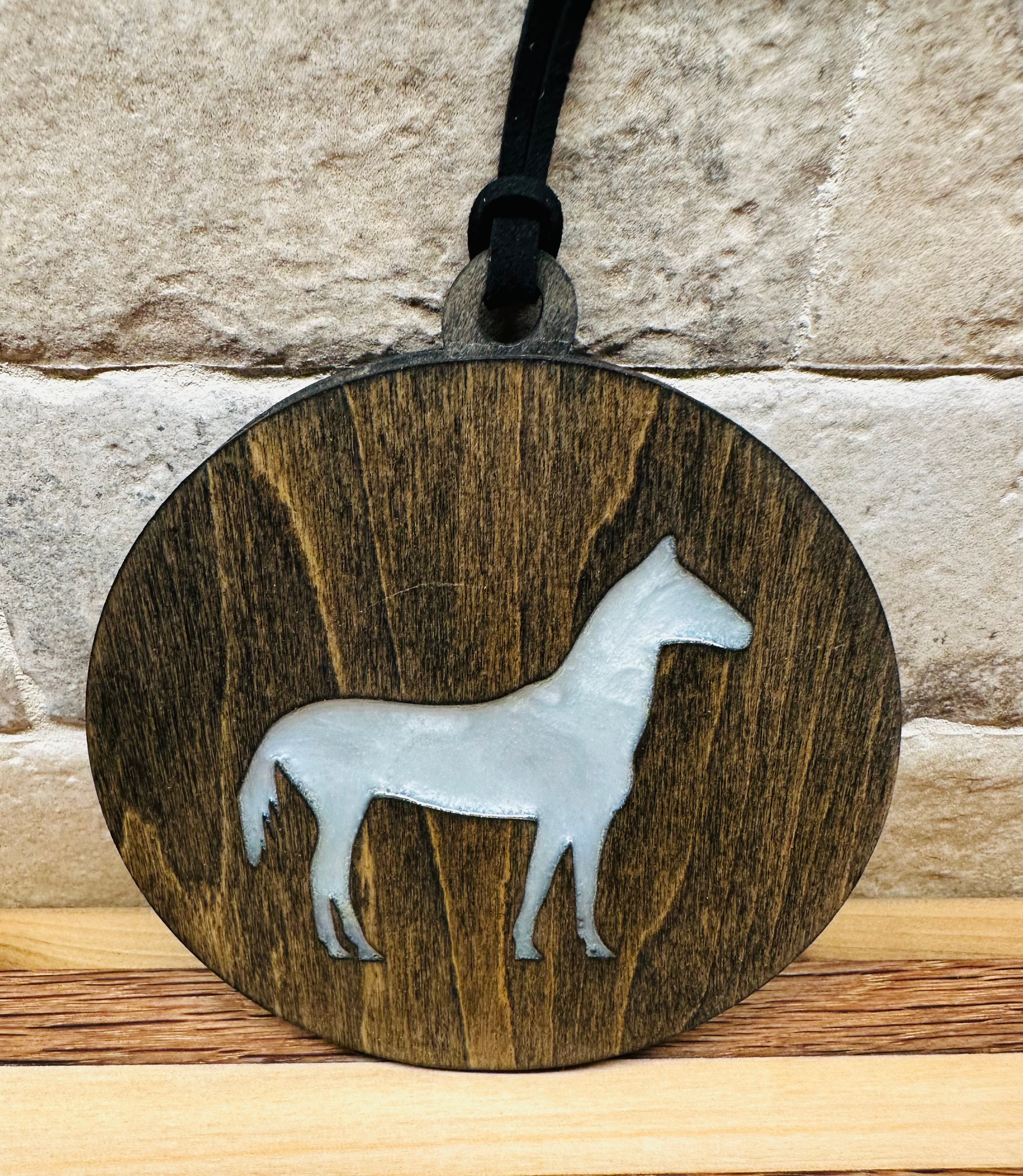 Handcrafted Wood and Resin Standing Horse Ornament