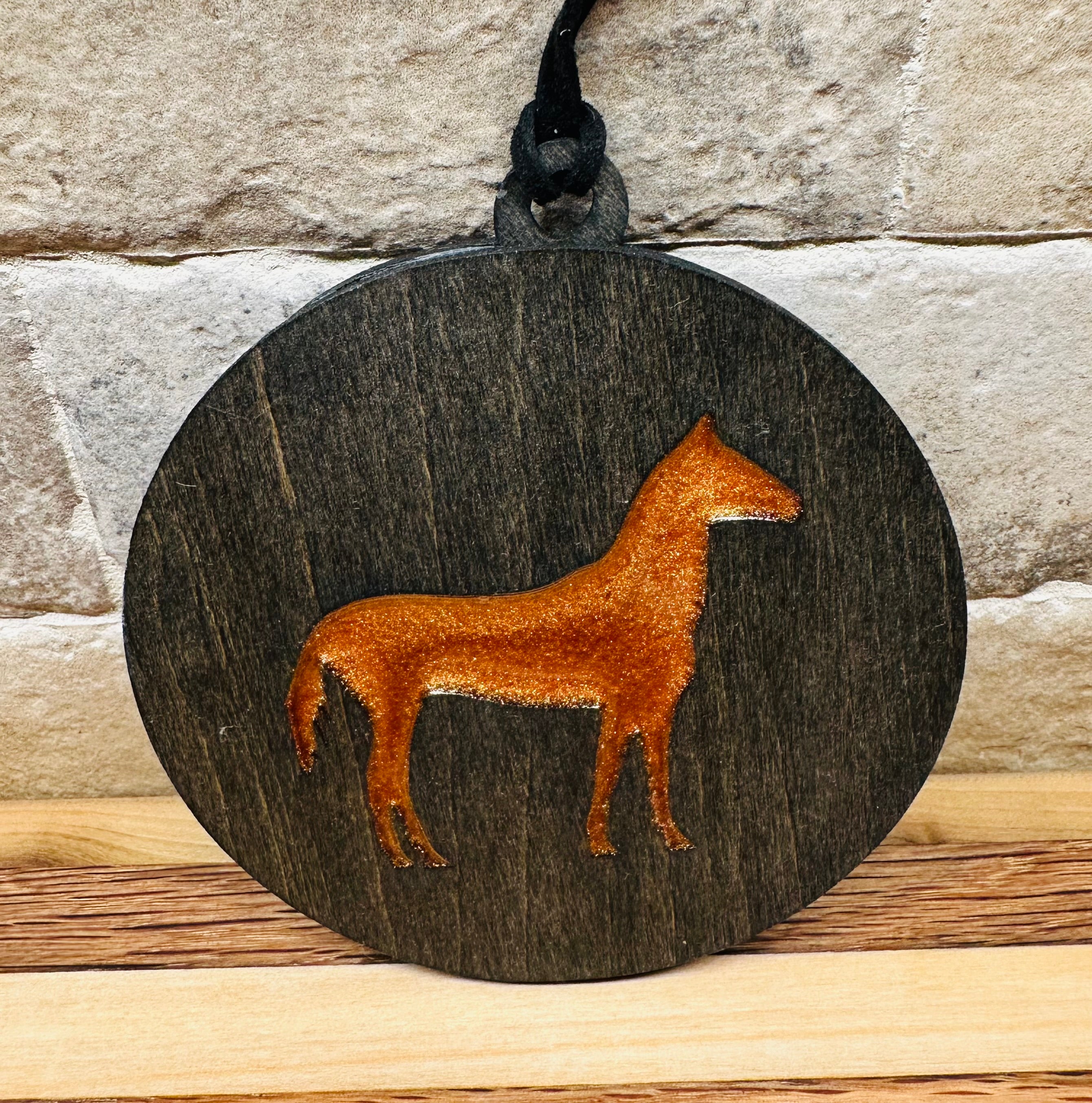 Handcrafted Wood and Resin Standing Horse Ornament