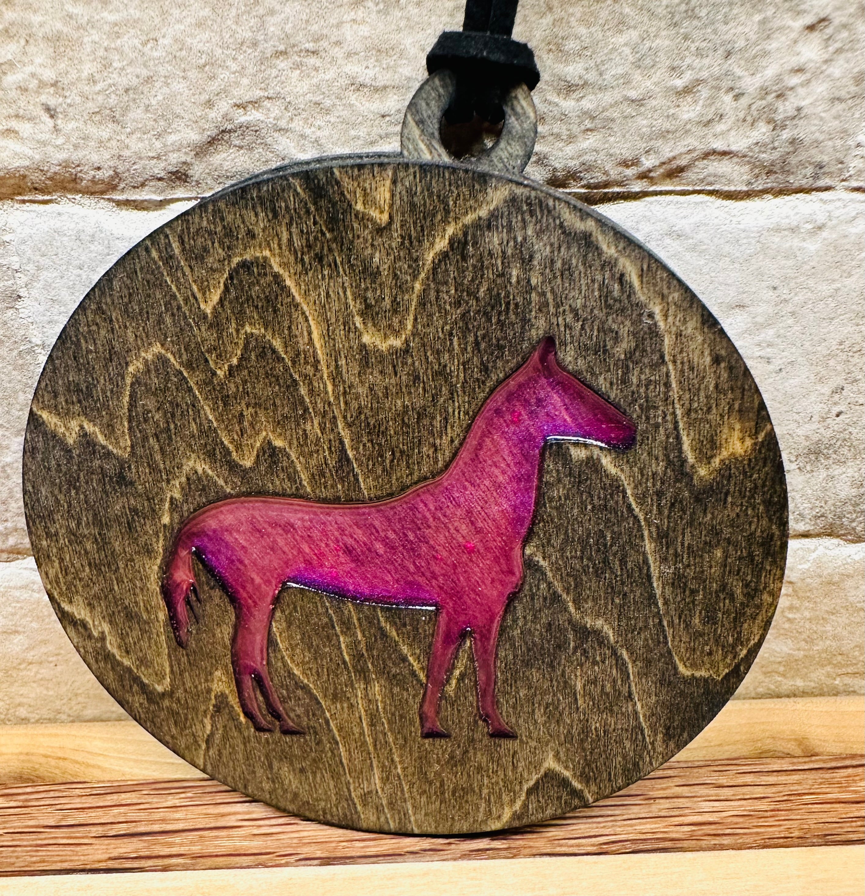 Handcrafted Wood and Resin Standing Horse Ornament