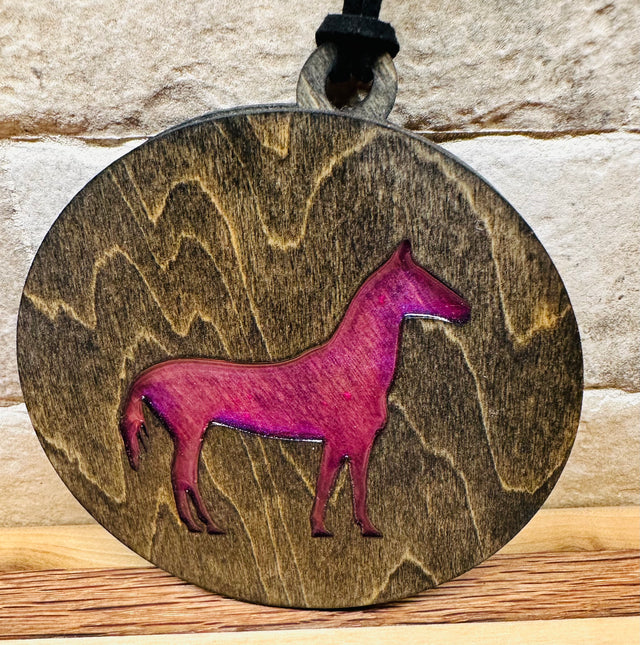 Handcrafted Wood and Resin Standing Horse Ornament