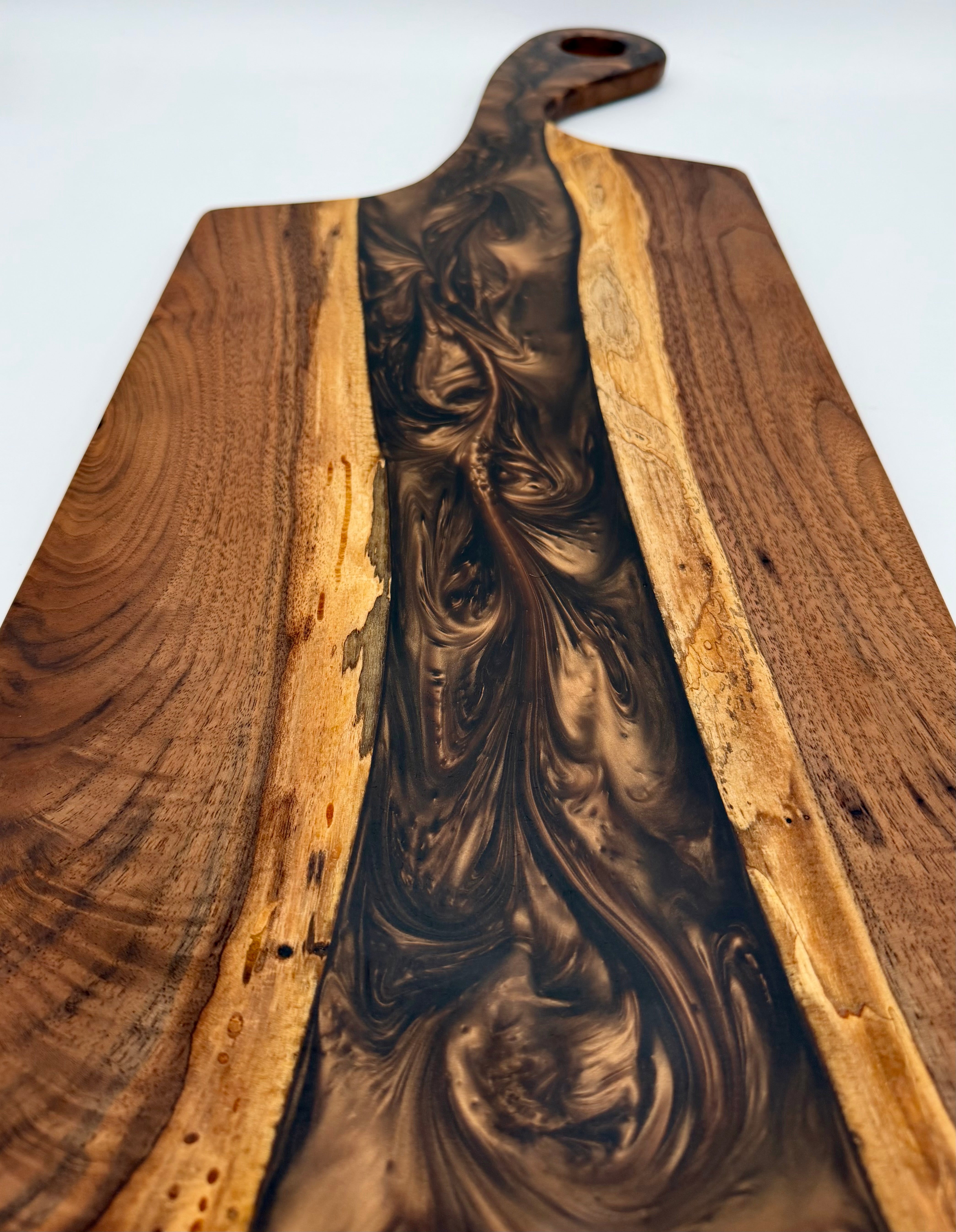 Handcrafted Epoxy Resin & Black Walnut Charcuterie Paddle Board | Serving & Cheese Board