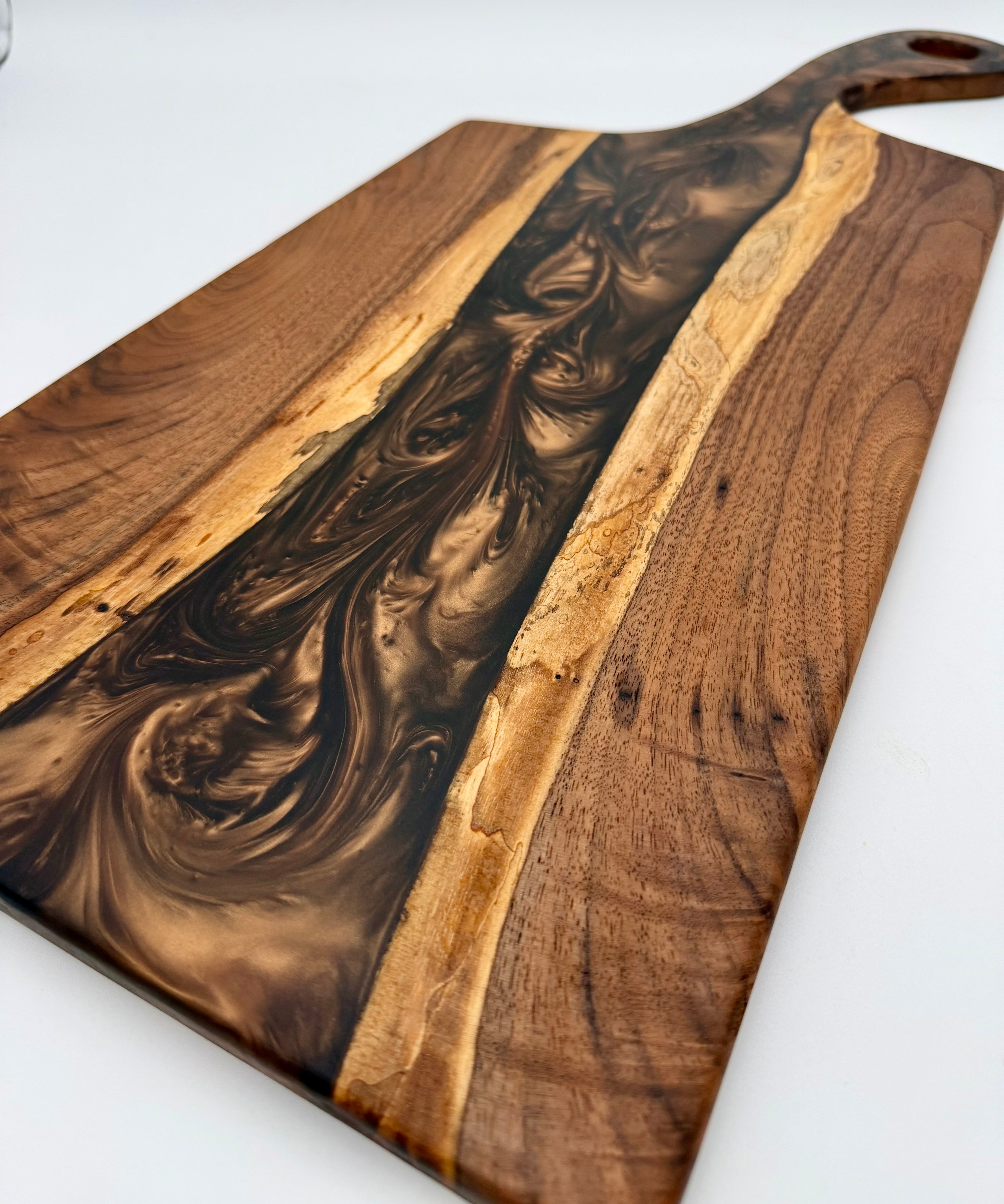 Handcrafted Epoxy Resin & Black Walnut Charcuterie Paddle Board | Serving & Cheese Board