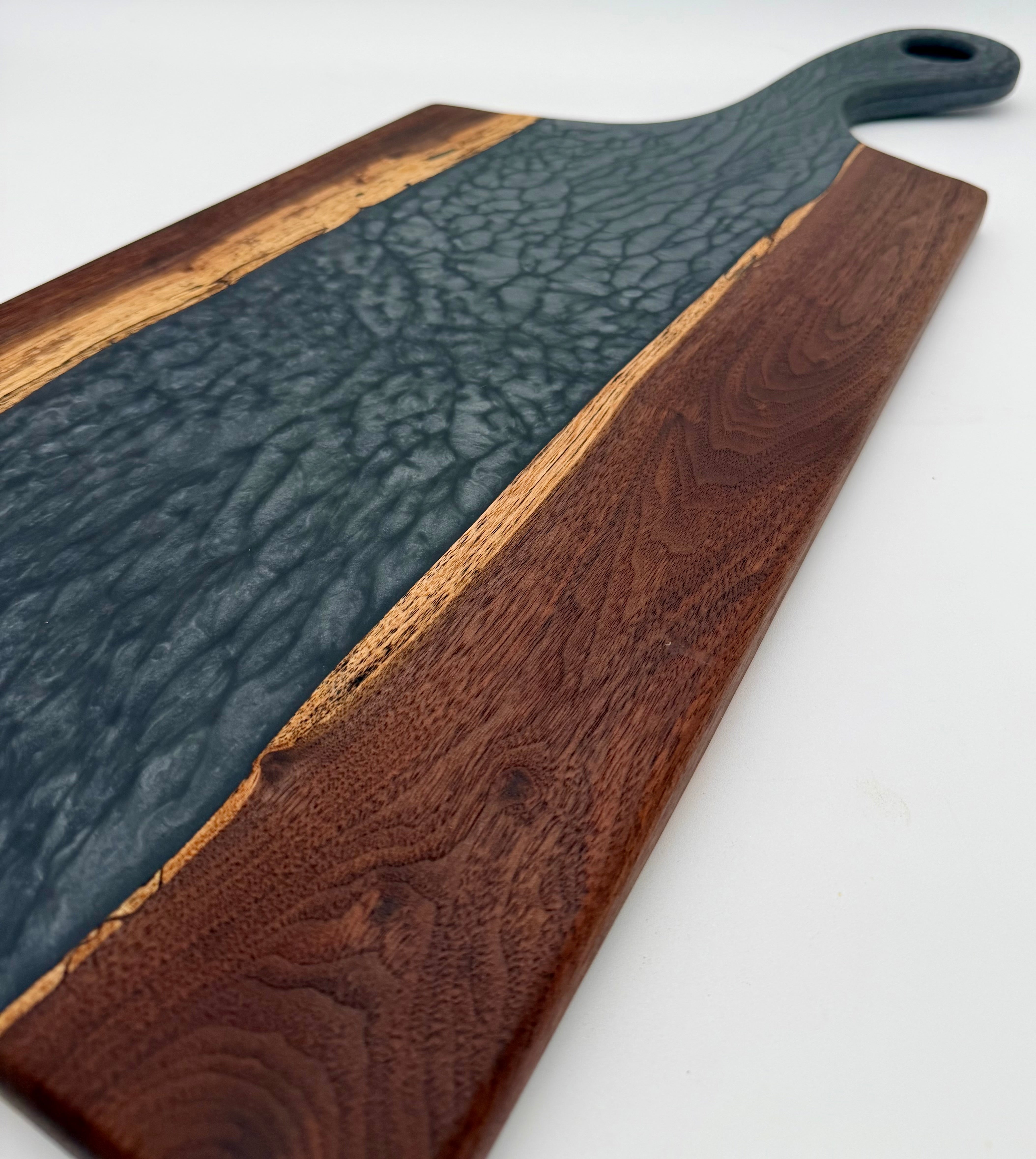 Handcrafted Epoxy Resin & Black Walnut Charcuterie Paddle Board | Serving & Cheese Board
