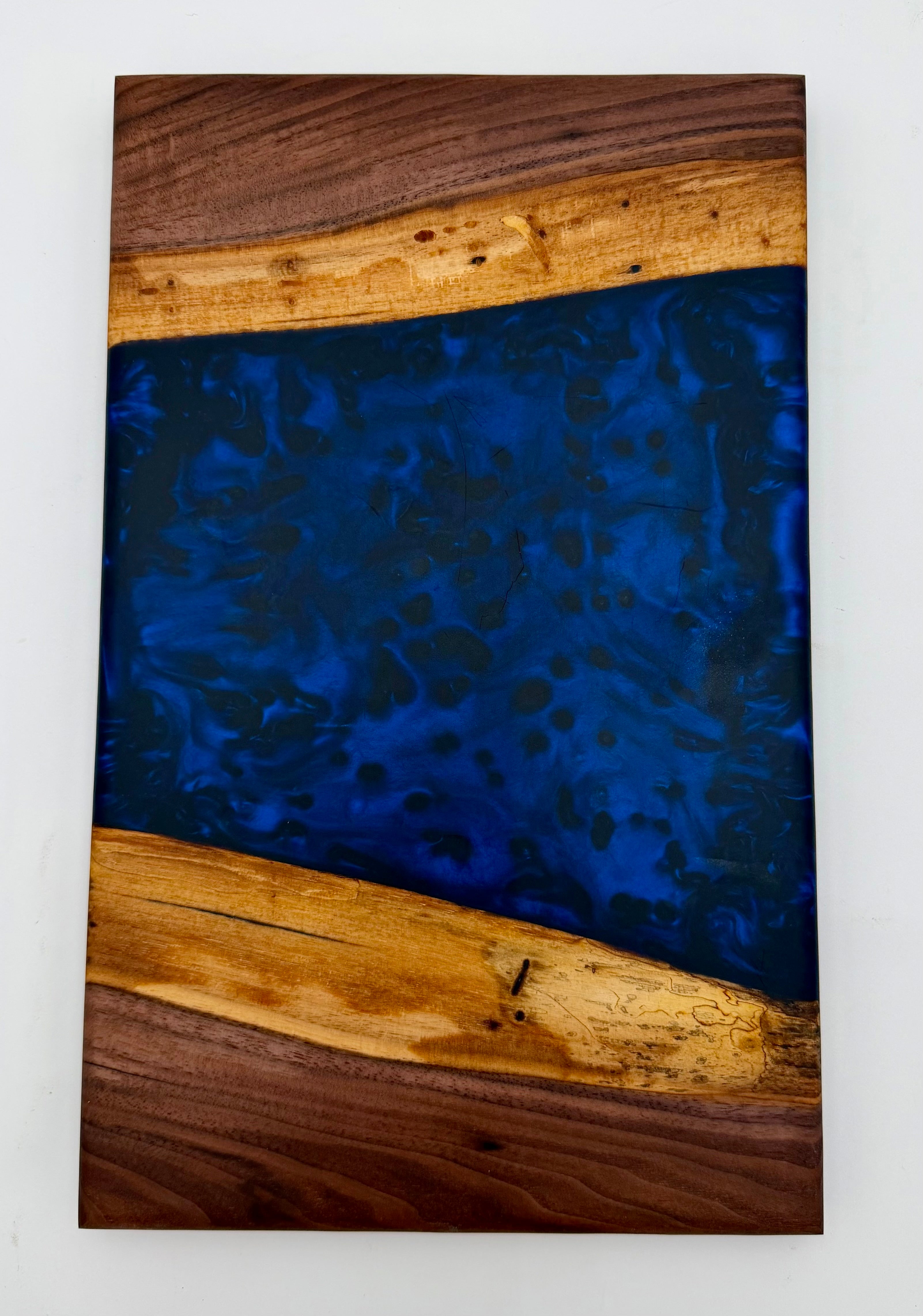Deep Sapphire Blue Metallic & Walnut Epoxy River Board