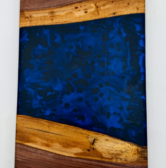 Deep Sapphire Blue Metallic & Walnut Epoxy River Board