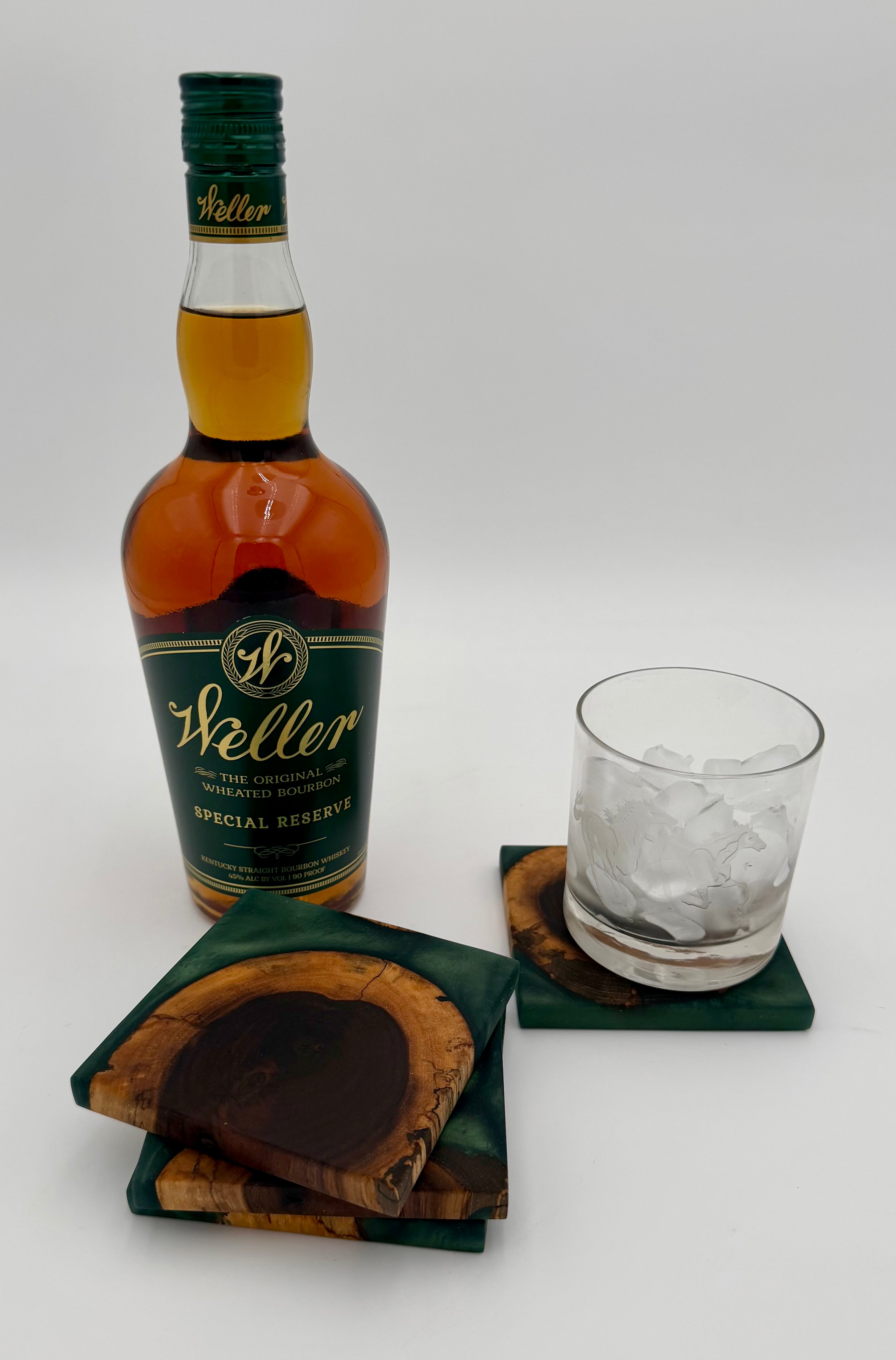 Handcrafted End Grain Wood & Epoxy Resin Coaster Set | Modern Drink Coasters -Set of 4