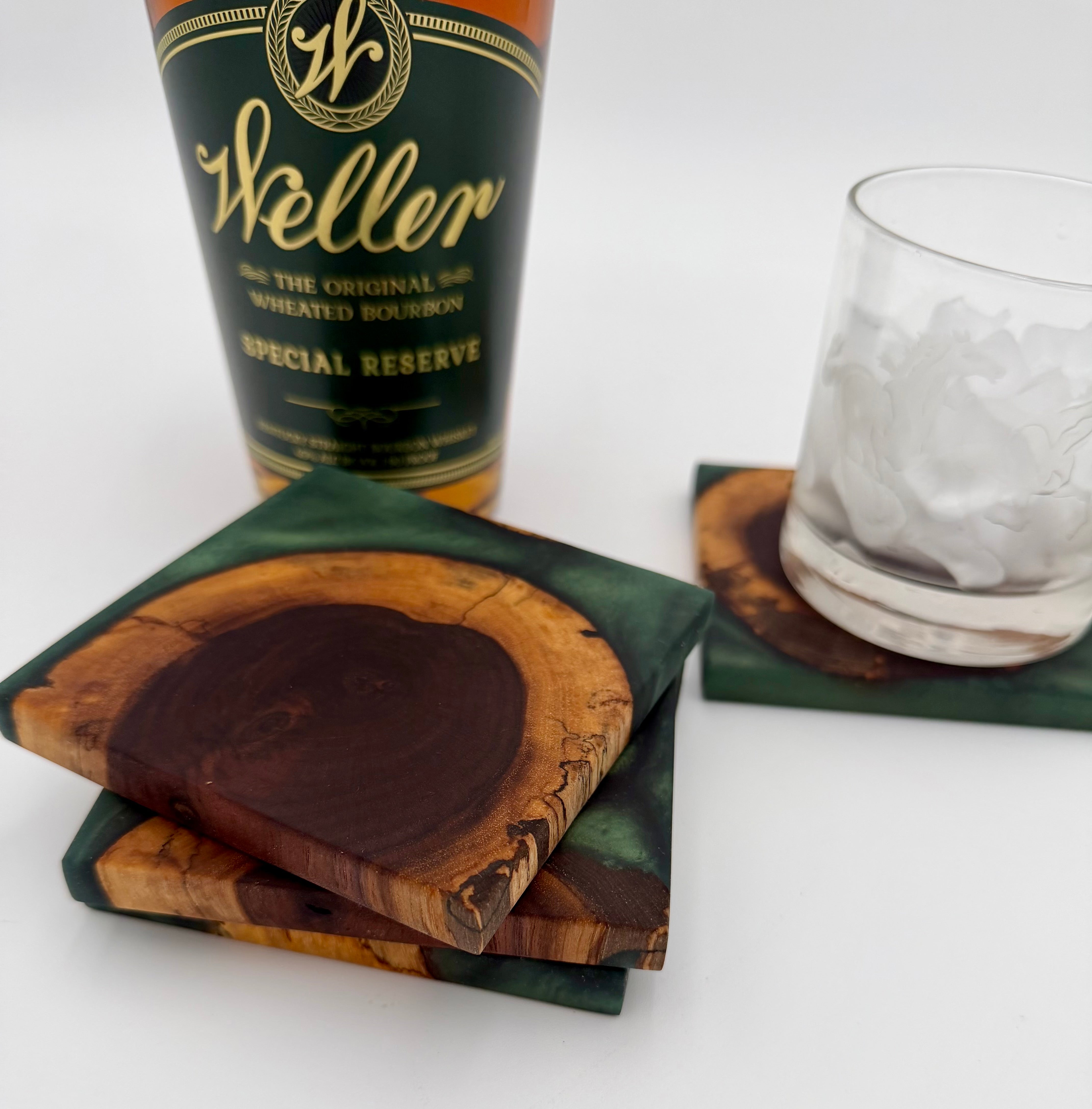 Handcrafted End Grain Wood & Epoxy Resin Coaster Set | Modern Drink Coasters -Set of 4