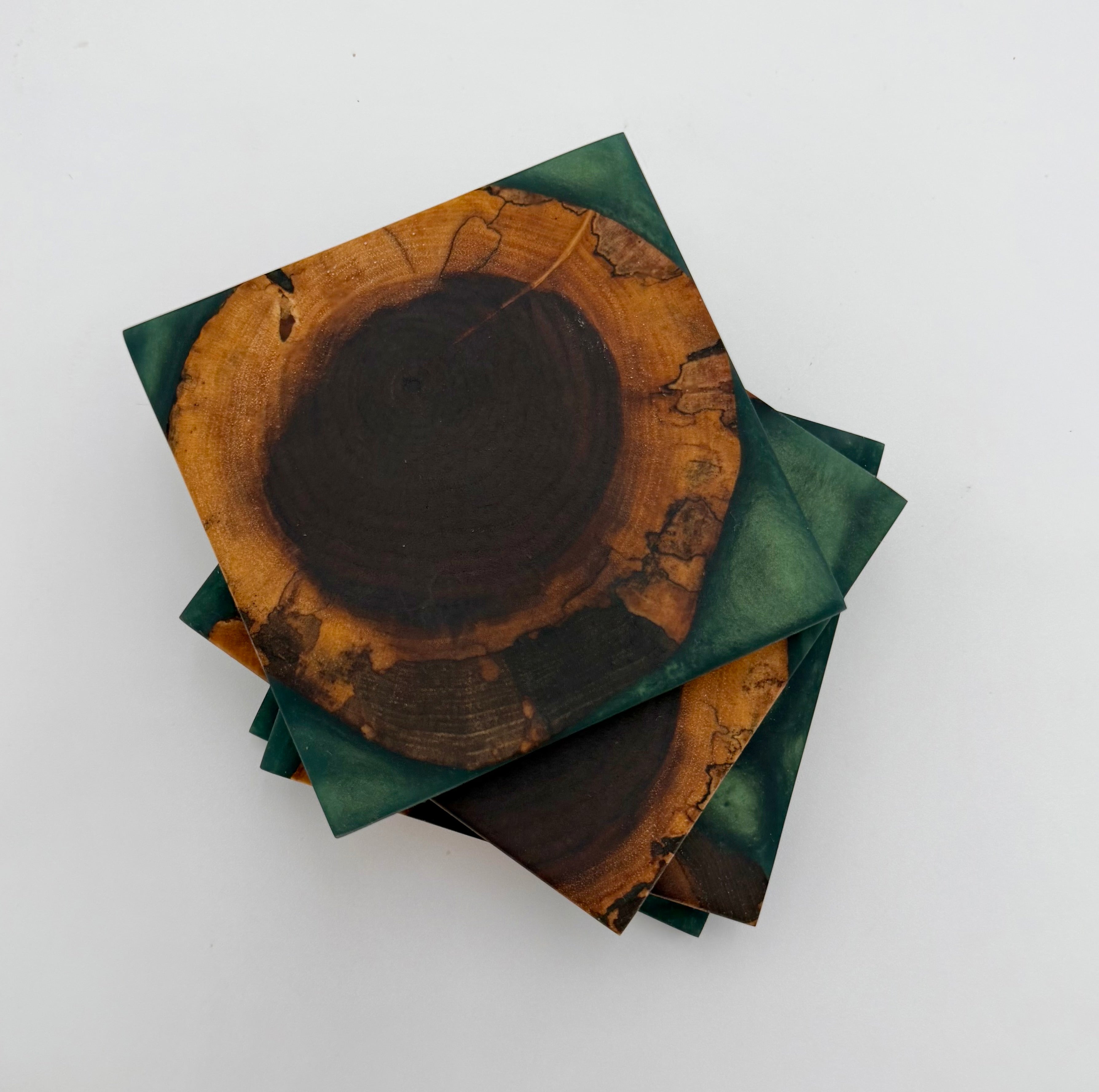 Handcrafted End Grain Wood & Epoxy Resin Coaster Set | Modern Drink Coasters -Set of 4