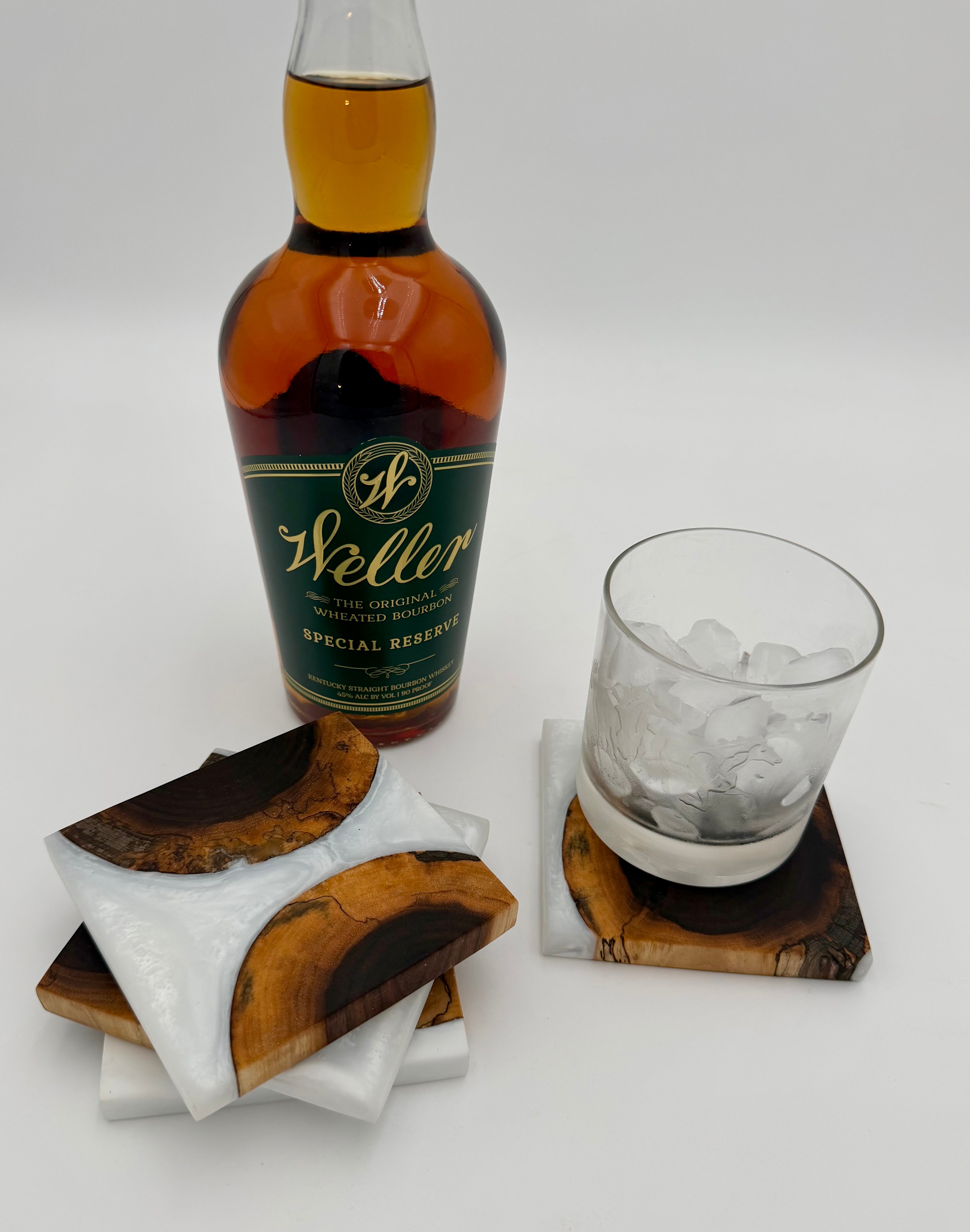 Handcrafted End Grain Wood & Epoxy Resin Coaster Set | Modern Drink Coasters -Set of 4