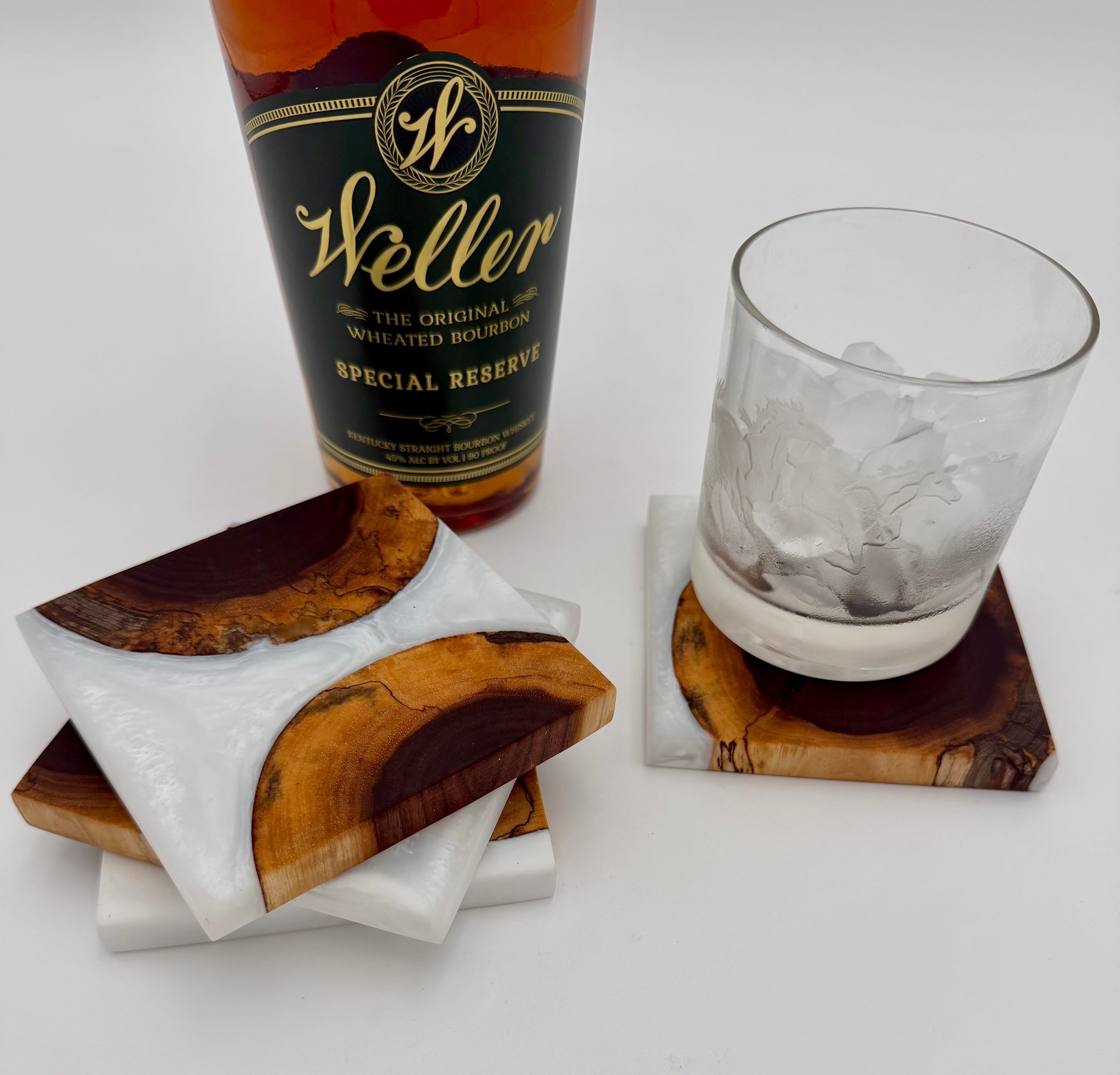 Handcrafted End Grain Wood & Epoxy Resin Coaster Set | Modern Drink Coasters -Set of 4