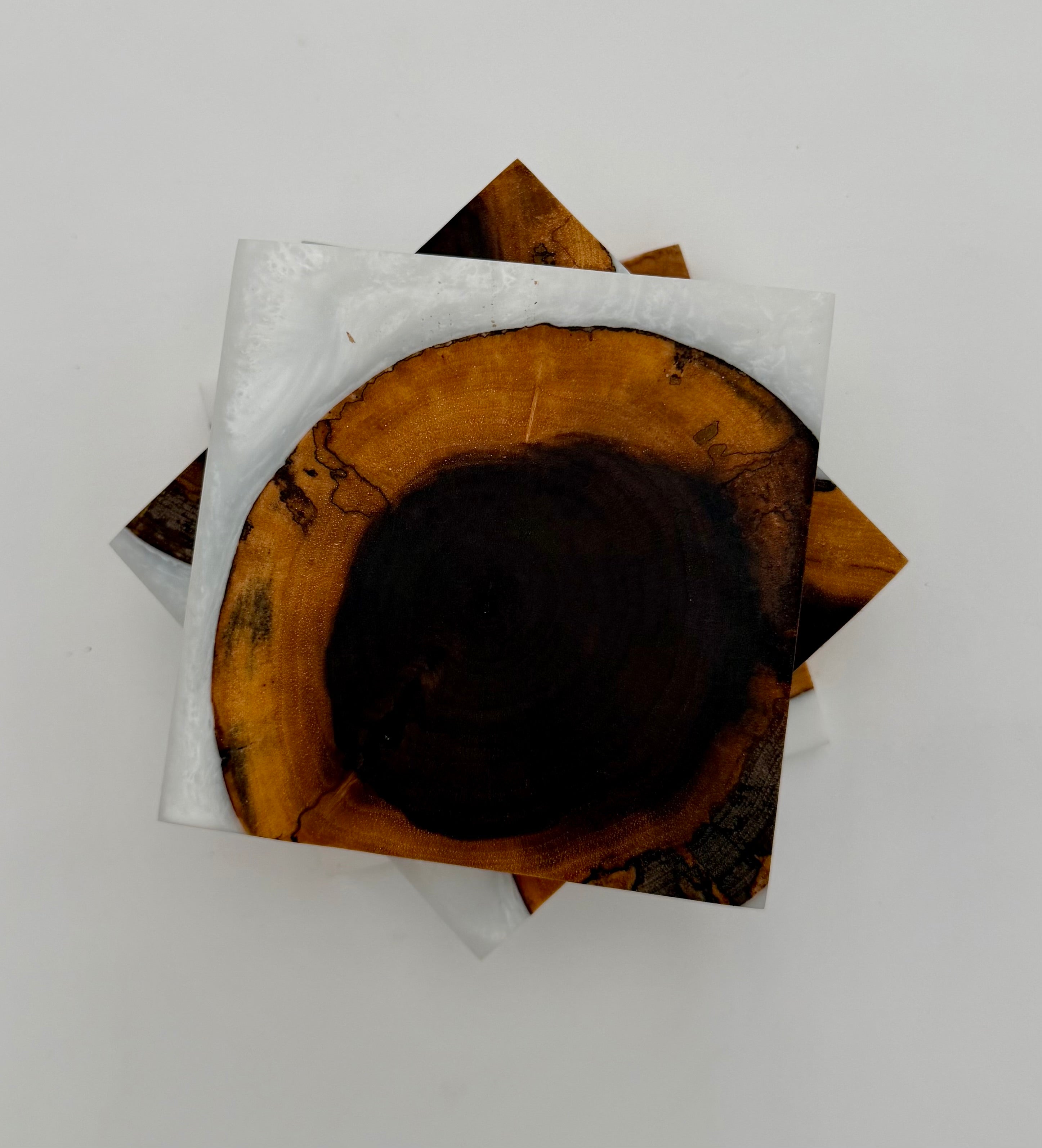 Handcrafted End Grain Wood & Epoxy Resin Coaster Set | Modern Drink Coasters -Set of 4