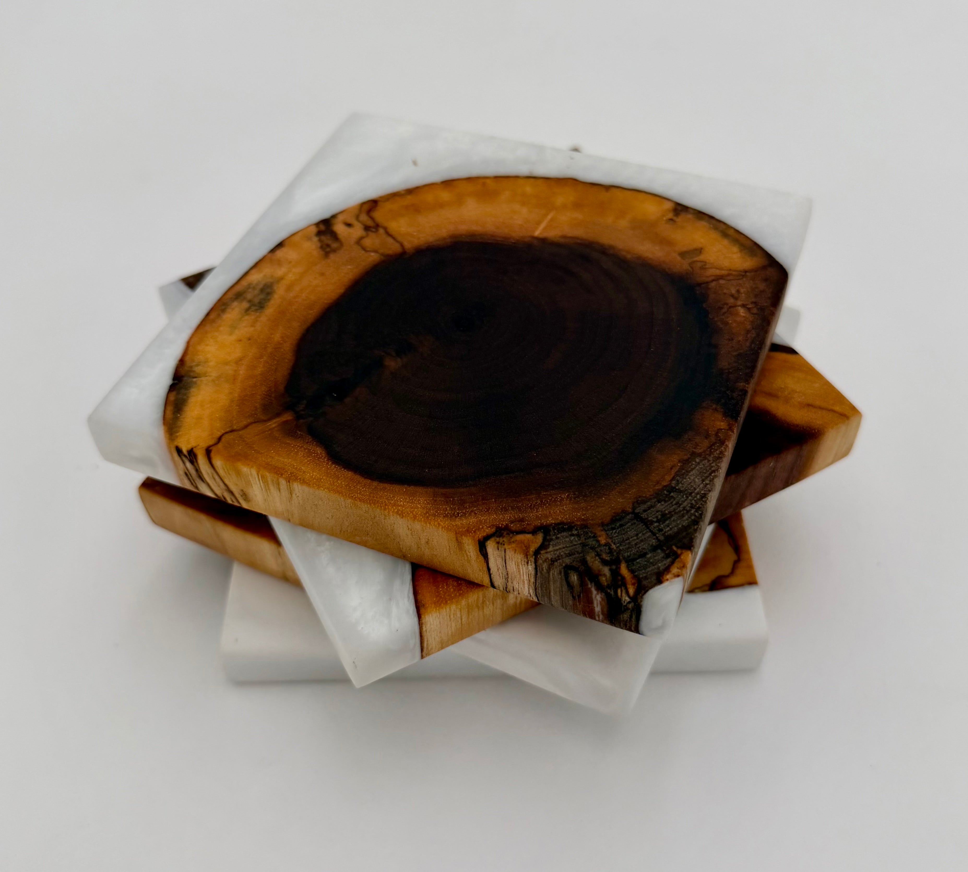 Handcrafted End Grain Wood & Epoxy Resin Coaster Set | Modern Drink Coasters -Set of 4