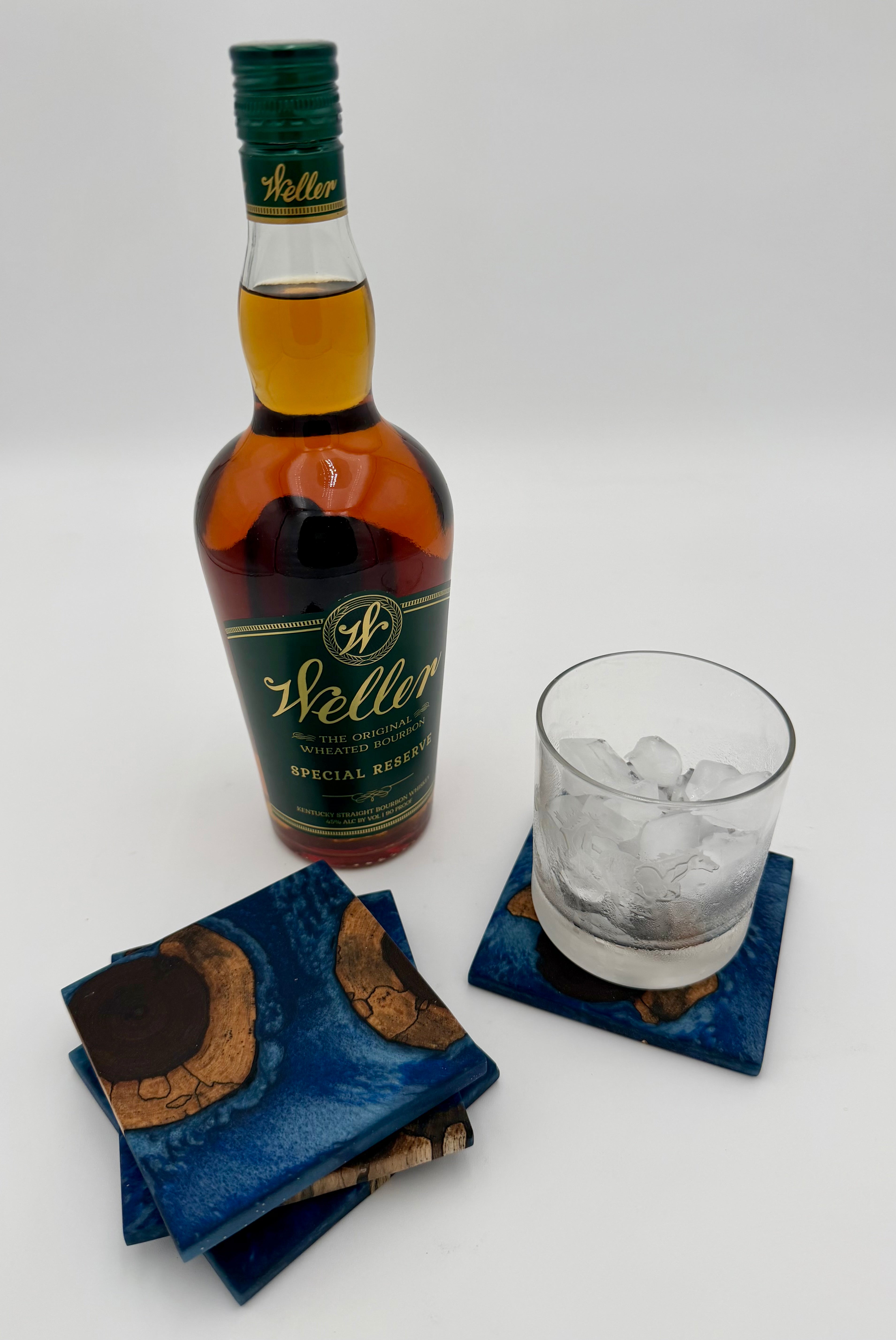 Handcrafted End Grain Wood & Epoxy Resin Coaster Set | Modern Drink Coasters -Set of 4
