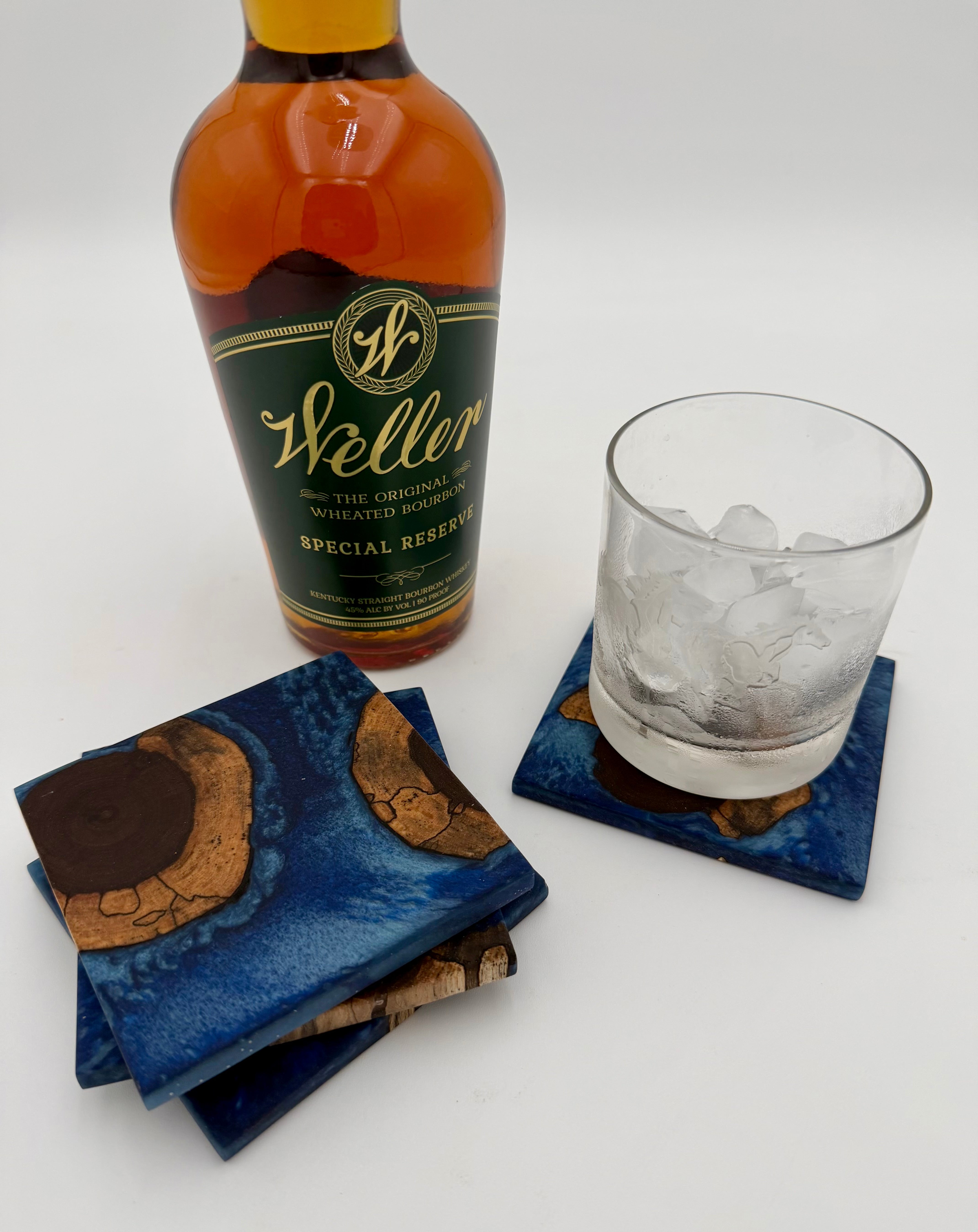 Handcrafted End Grain Wood & Epoxy Resin Coaster Set | Modern Drink Coasters -Set of 4