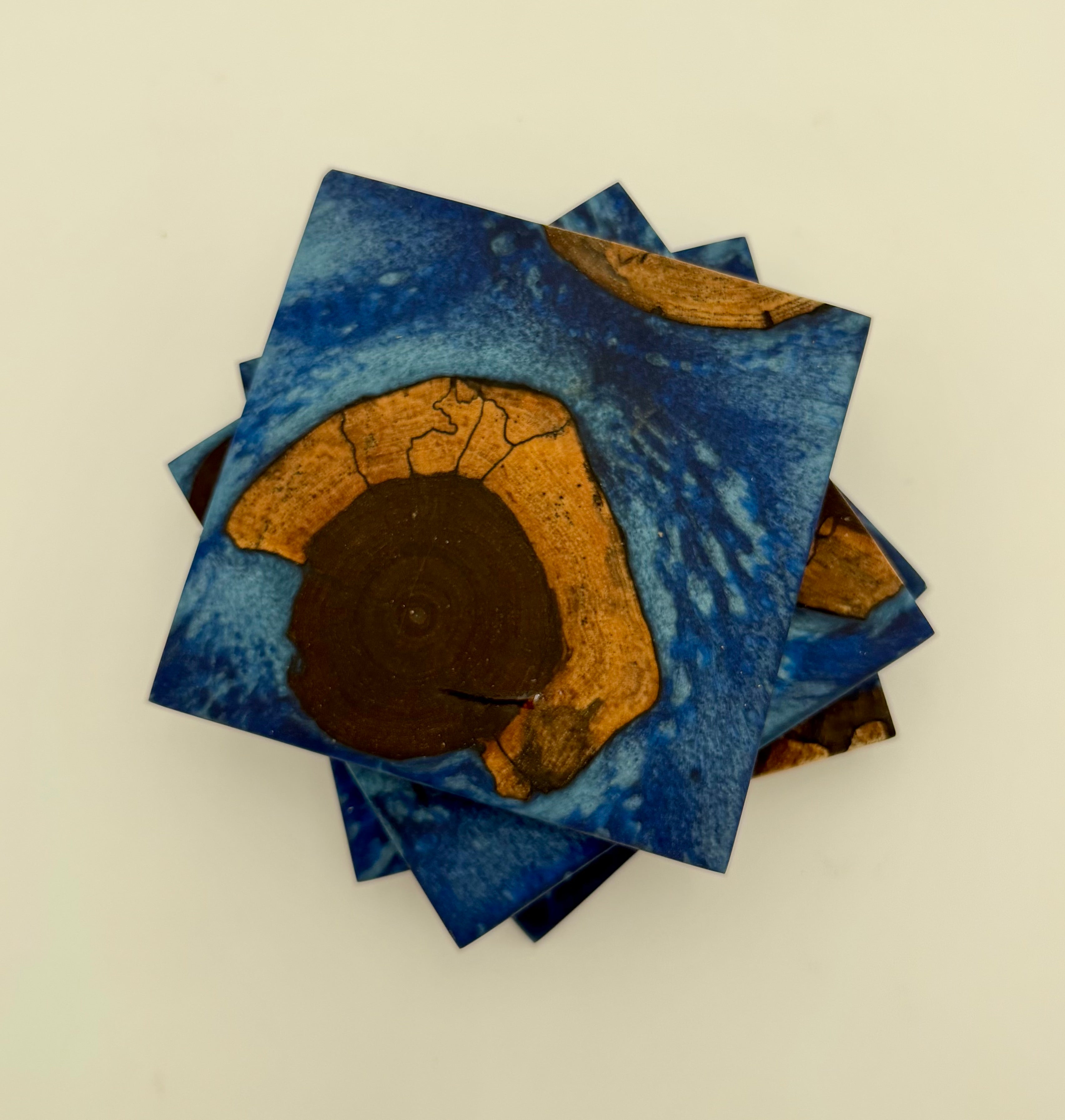 Handcrafted End Grain Wood & Epoxy Resin Coaster Set | Modern Drink Coasters -Set of 4