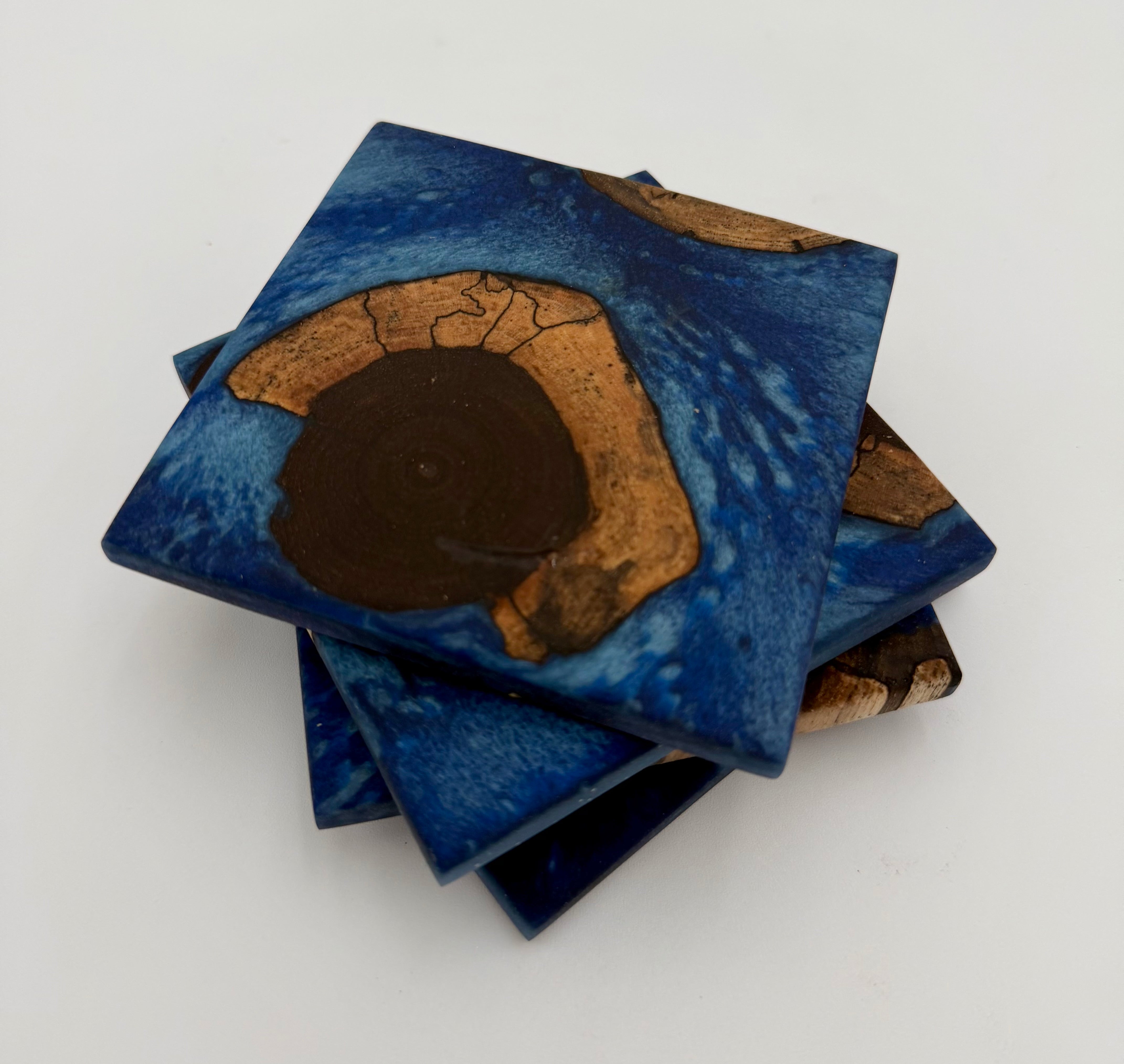 Handcrafted End Grain Wood & Epoxy Resin Coaster Set | Modern Drink Coasters -Set of 4