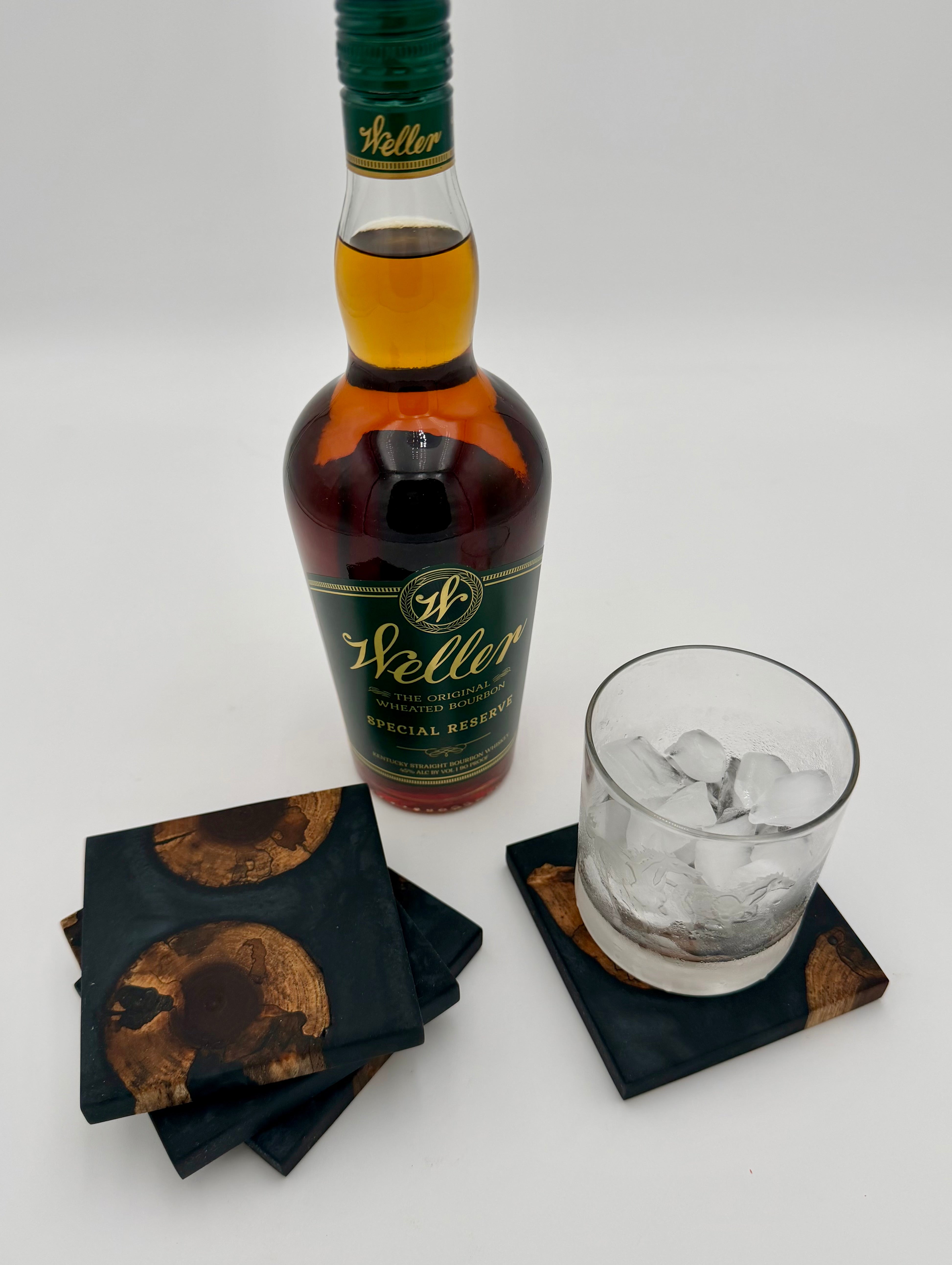 Handcrafted End Grain Wood & Epoxy Resin Coaster Set | Modern Drink Coasters -Set of 4