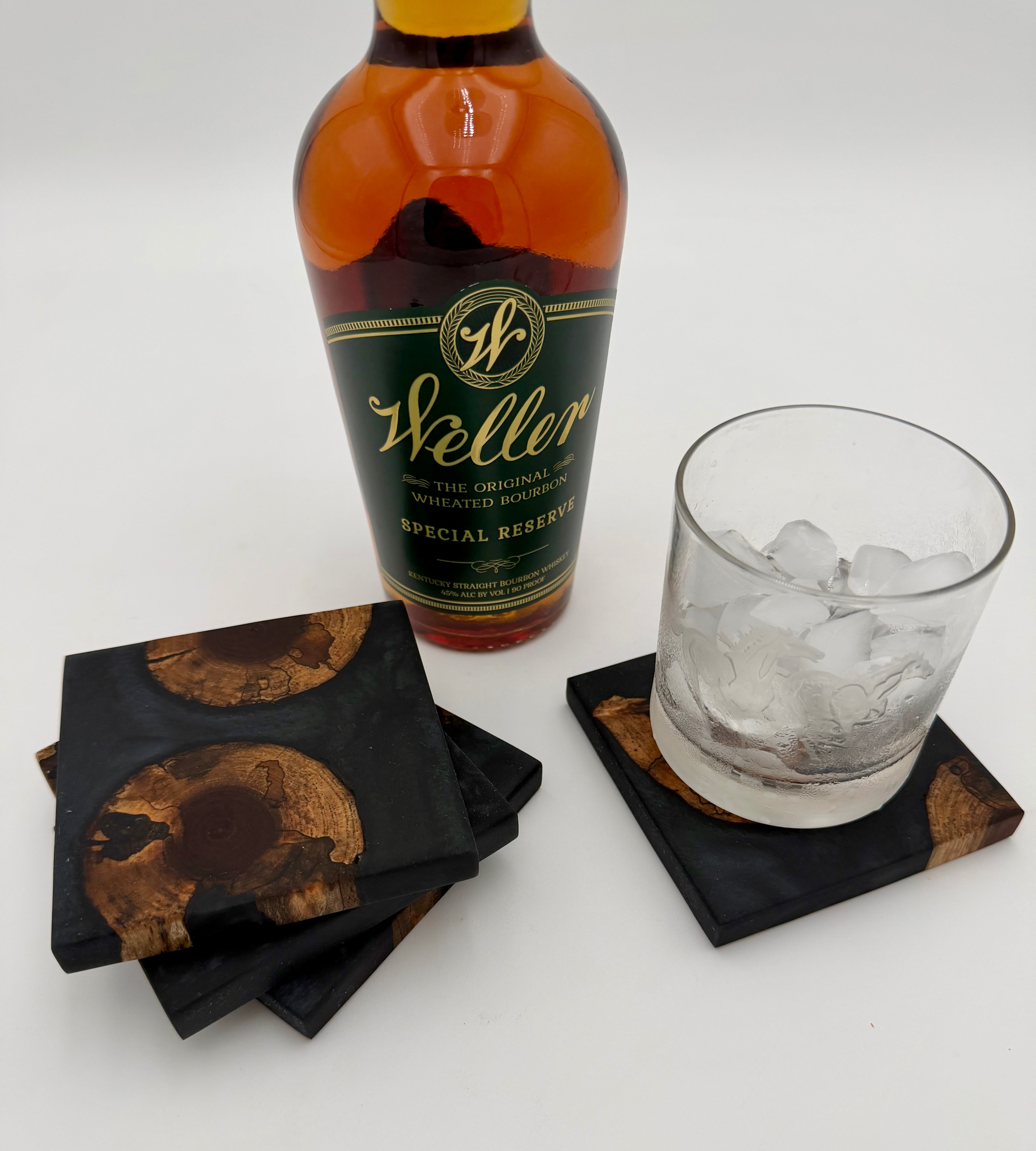 Handcrafted End Grain Wood & Epoxy Resin Coaster Set | Modern Drink Coasters -Set of 4