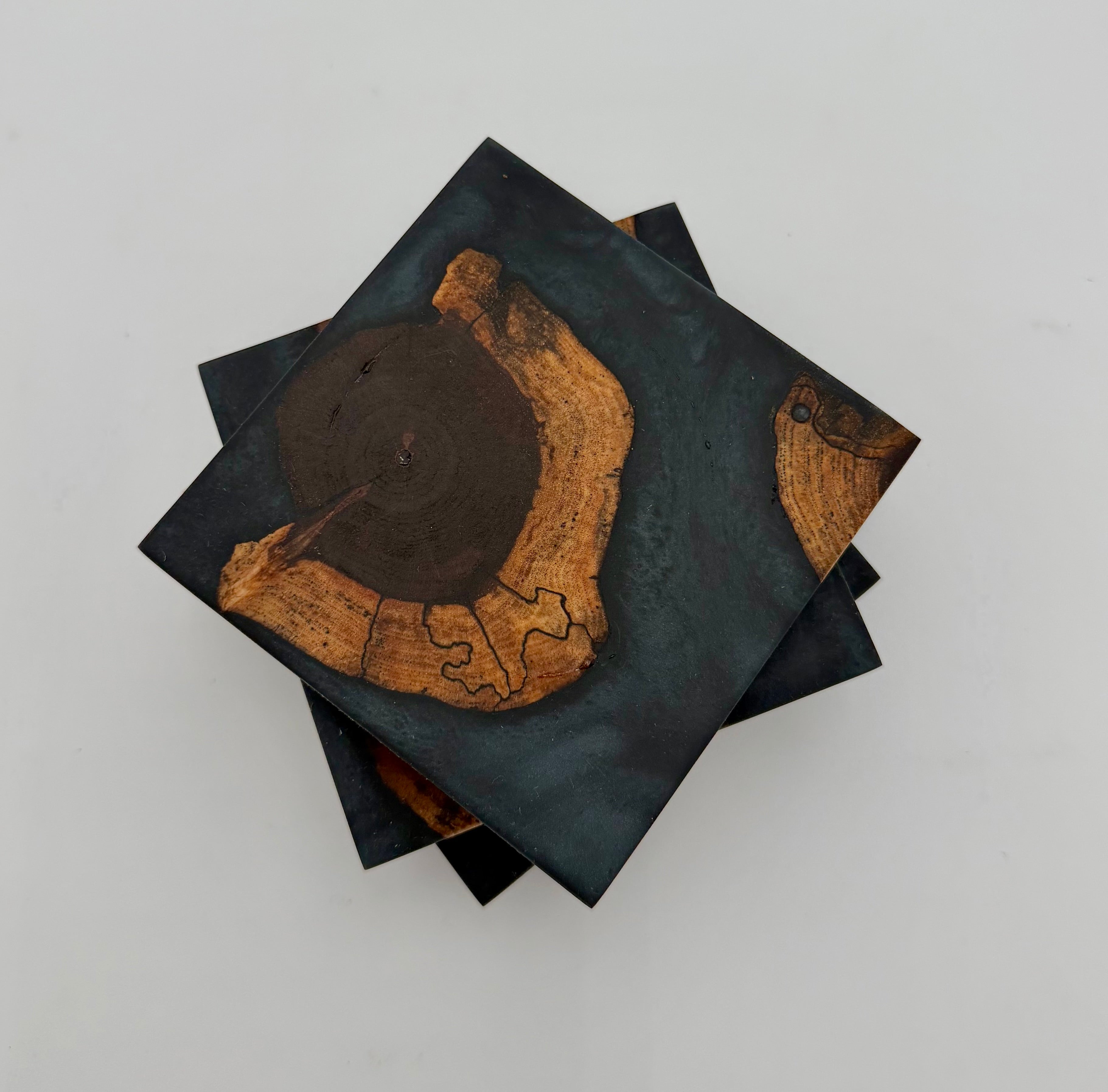 Handcrafted End Grain Wood & Epoxy Resin Coaster Set | Modern Drink Coasters -Set of 4