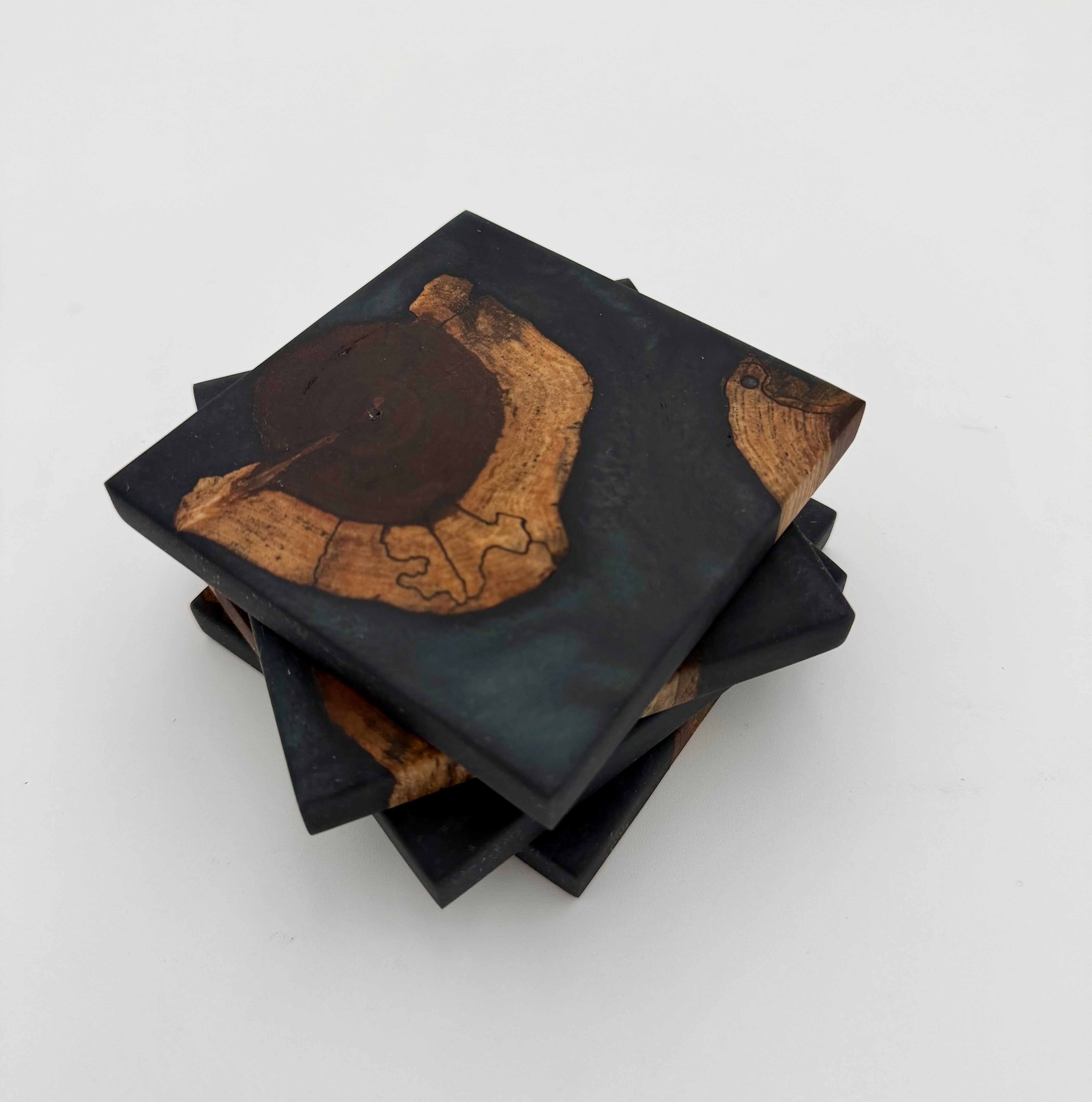Handcrafted End Grain Wood & Epoxy Resin Coaster Set | Modern Drink Coasters -Set of 4