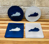 Handcrafted Kentucky Blue Resin Coasters with White Kentucky resin Inlay, Set of 4