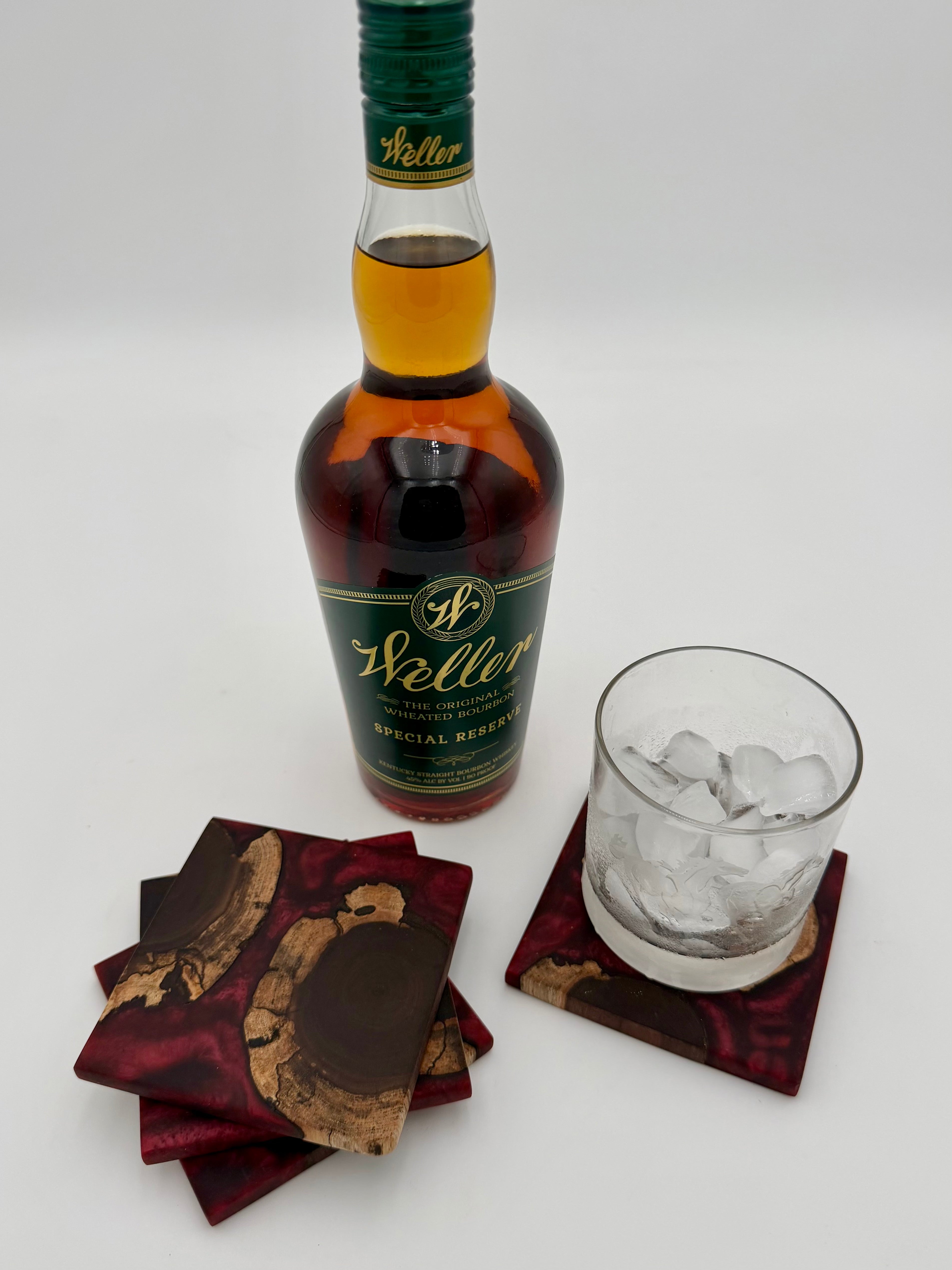 Handcrafted End Grain Wood & Epoxy Resin Coaster Set | Modern Drink Coasters -Set of 4