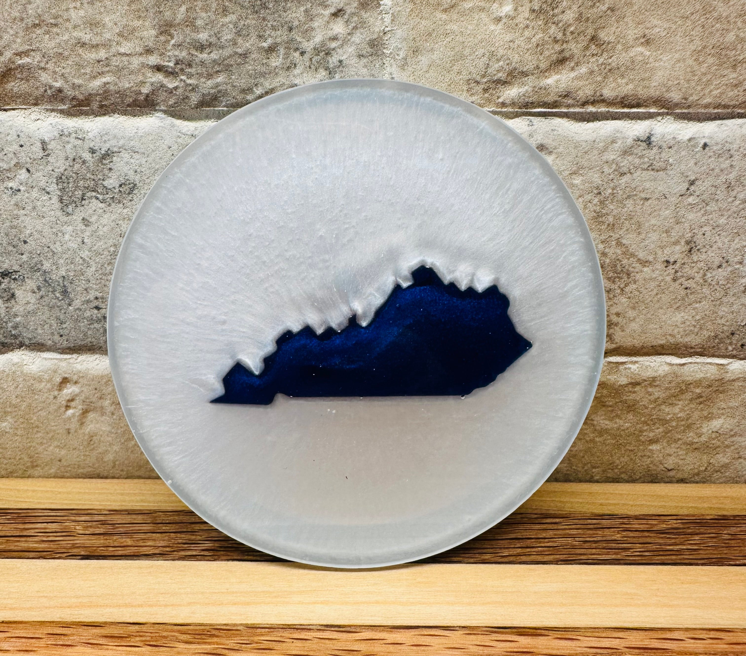 Handcrafted Kentucky Blue Resin Coasters with White Kentucky resin Inlay, Set of 4