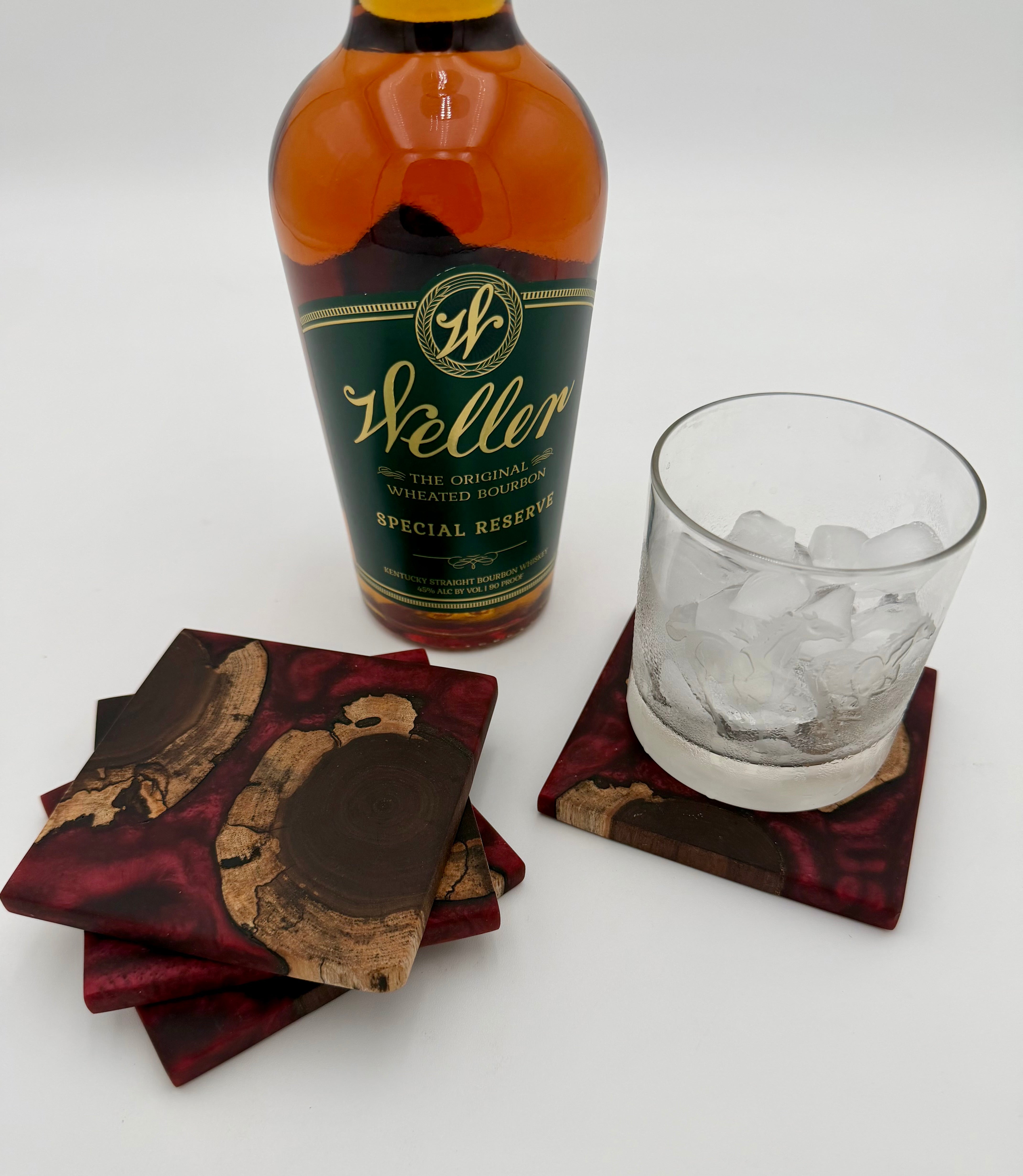 Handcrafted End Grain Wood & Epoxy Resin Coaster Set | Modern Drink Coasters -Set of 4