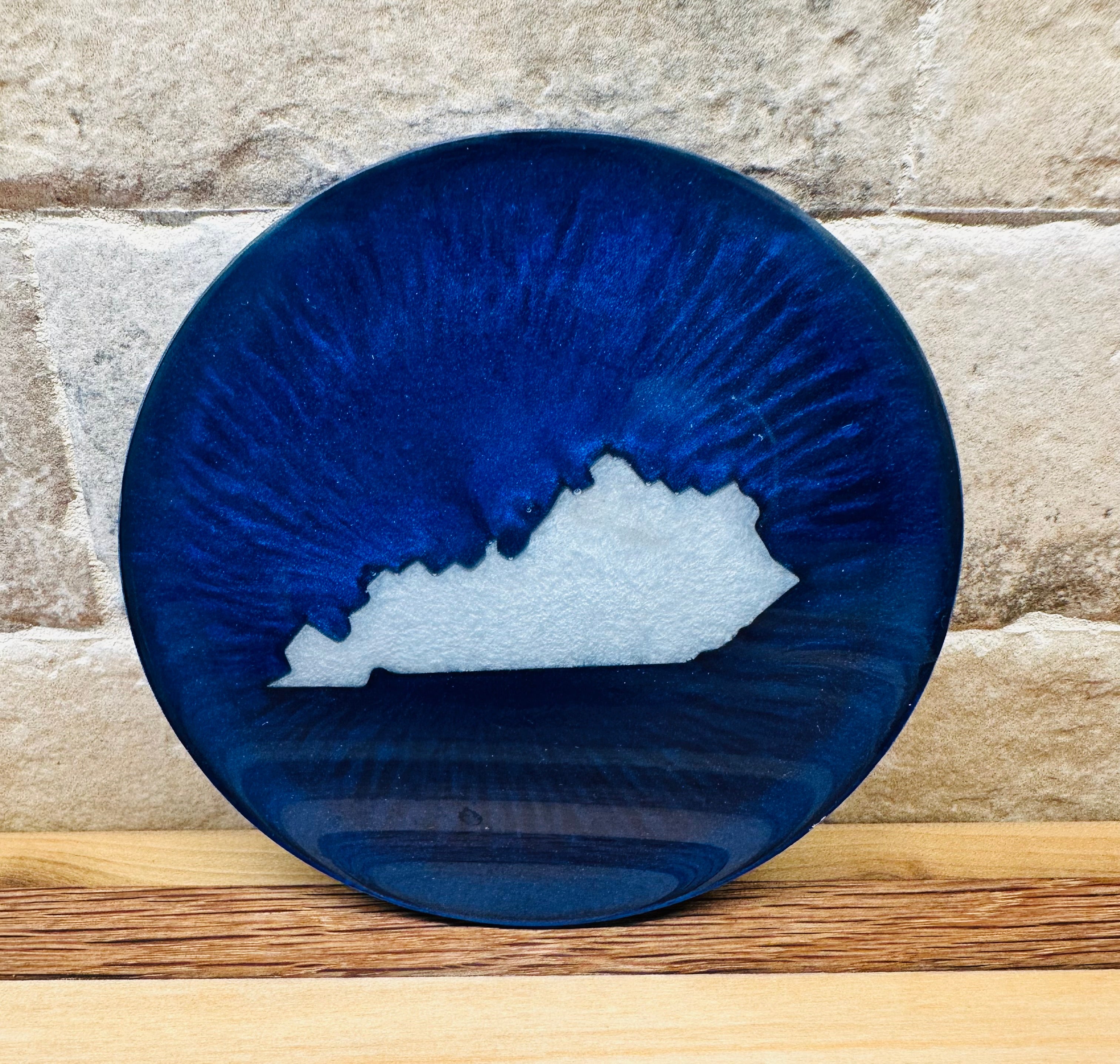 Handcrafted Kentucky Blue Resin Coasters with White Kentucky resin Inlay, Set of 4