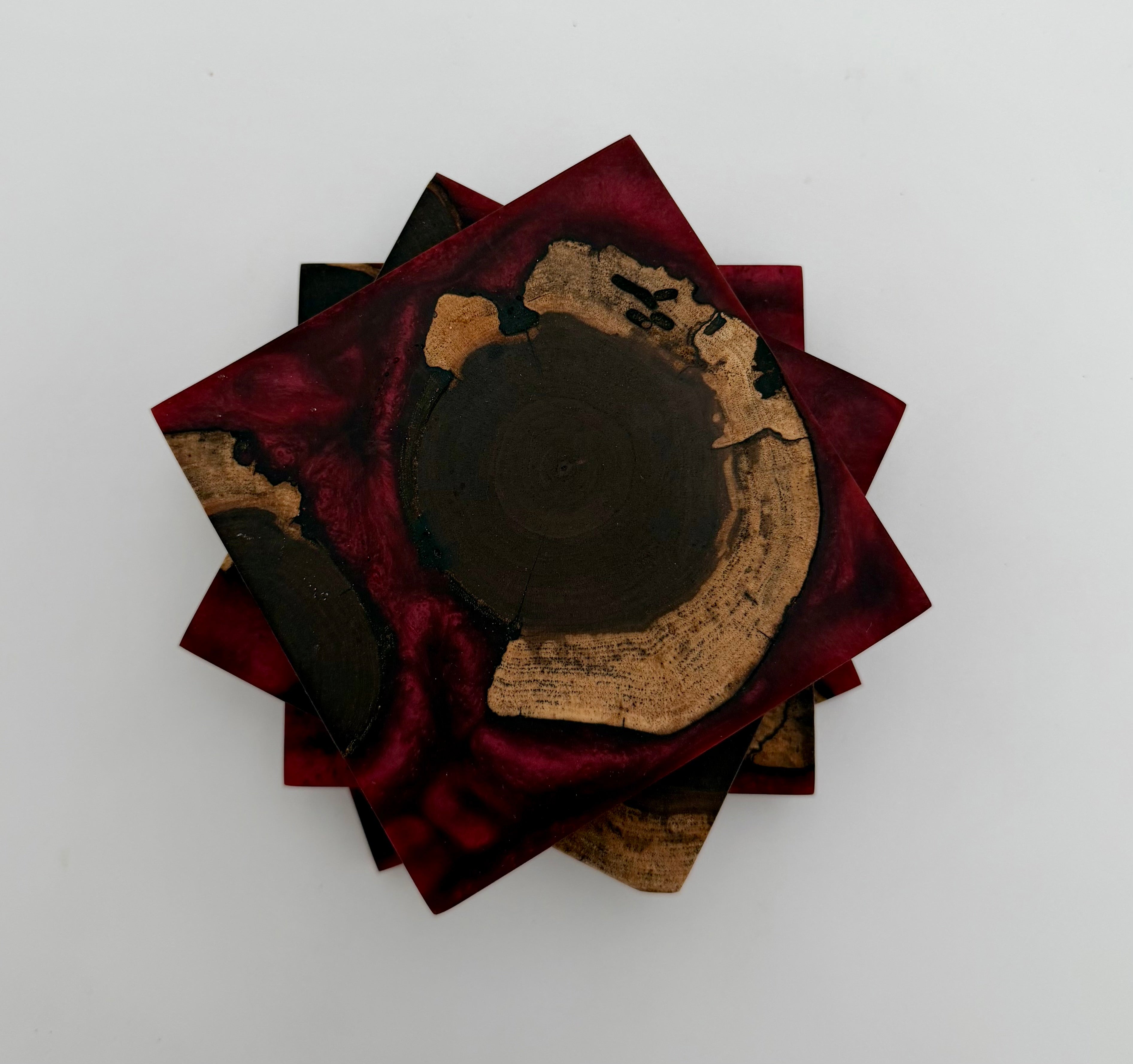 Handcrafted End Grain Wood & Epoxy Resin Coaster Set | Modern Drink Coasters -Set of 4