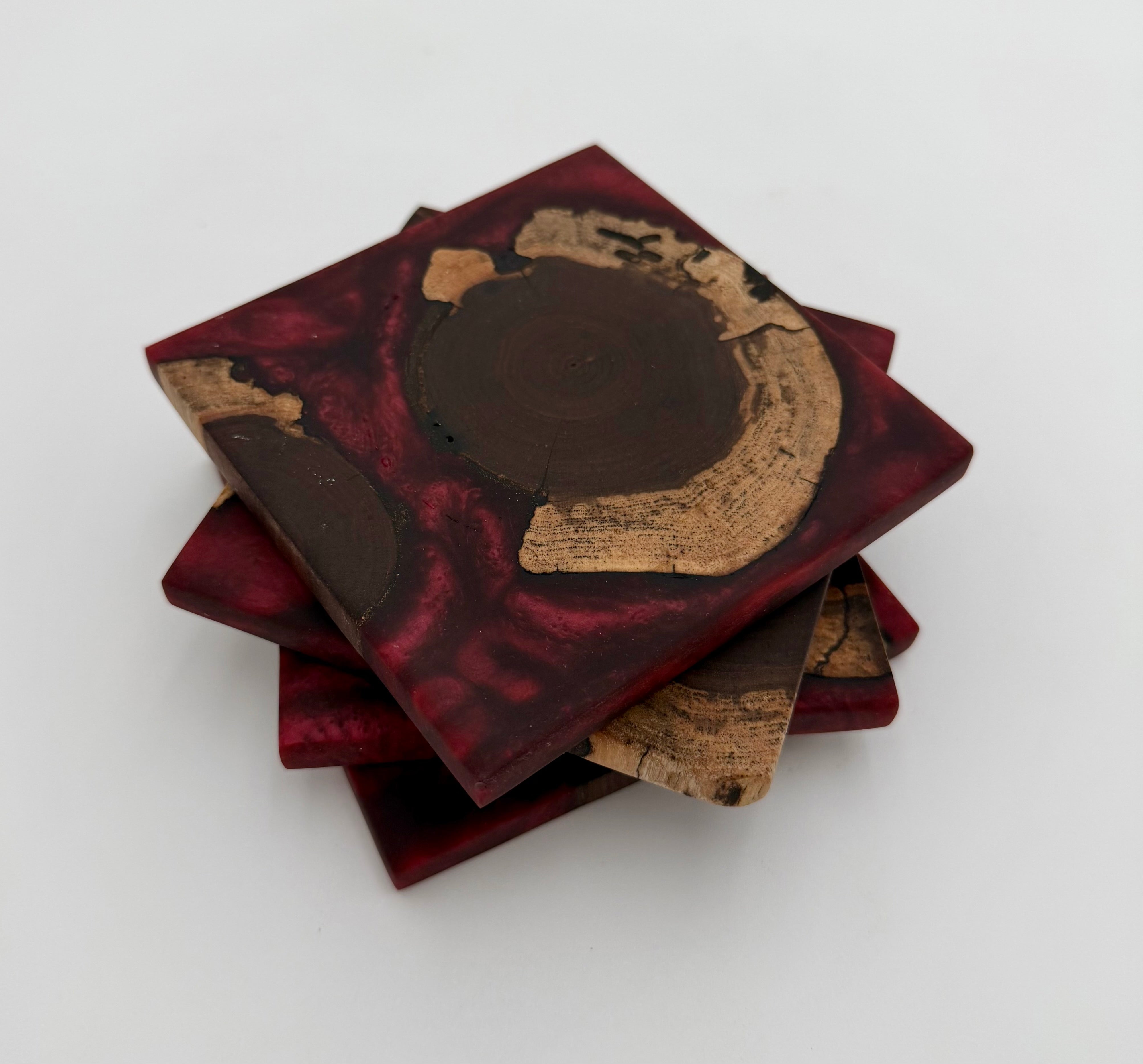 Handcrafted End Grain Wood & Epoxy Resin Coaster Set | Modern Drink Coasters -Set of 4