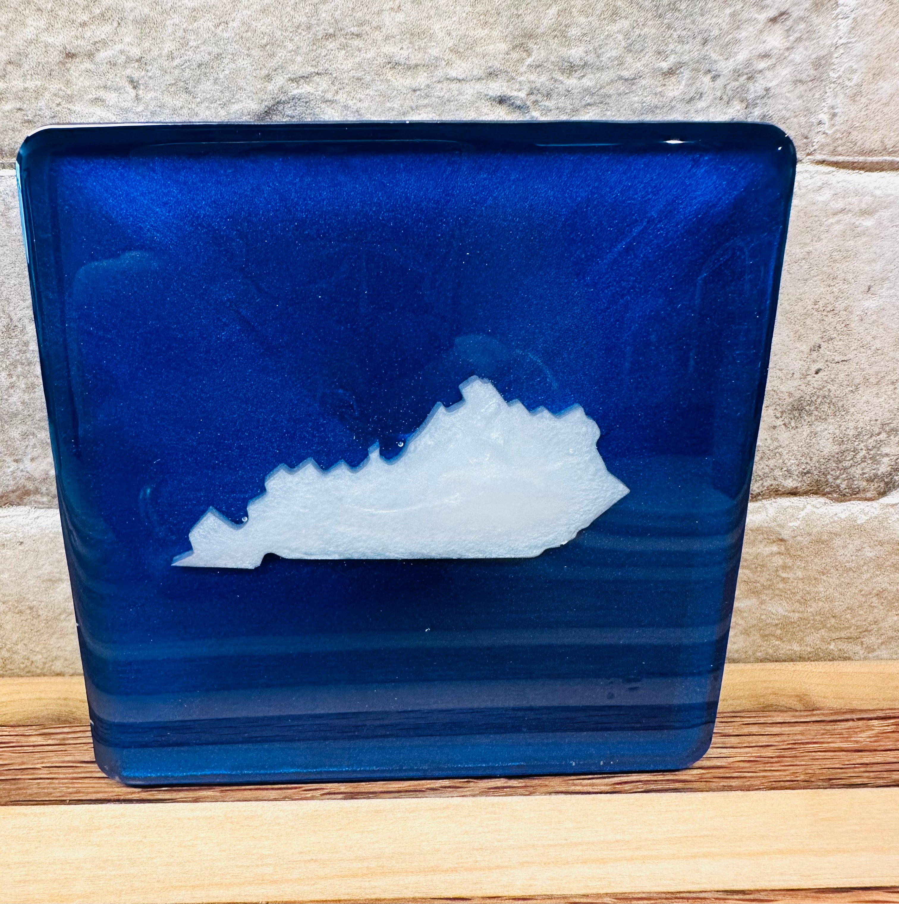 Handcrafted Kentucky Blue Resin Coasters with White Kentucky resin Inlay, Set of 4