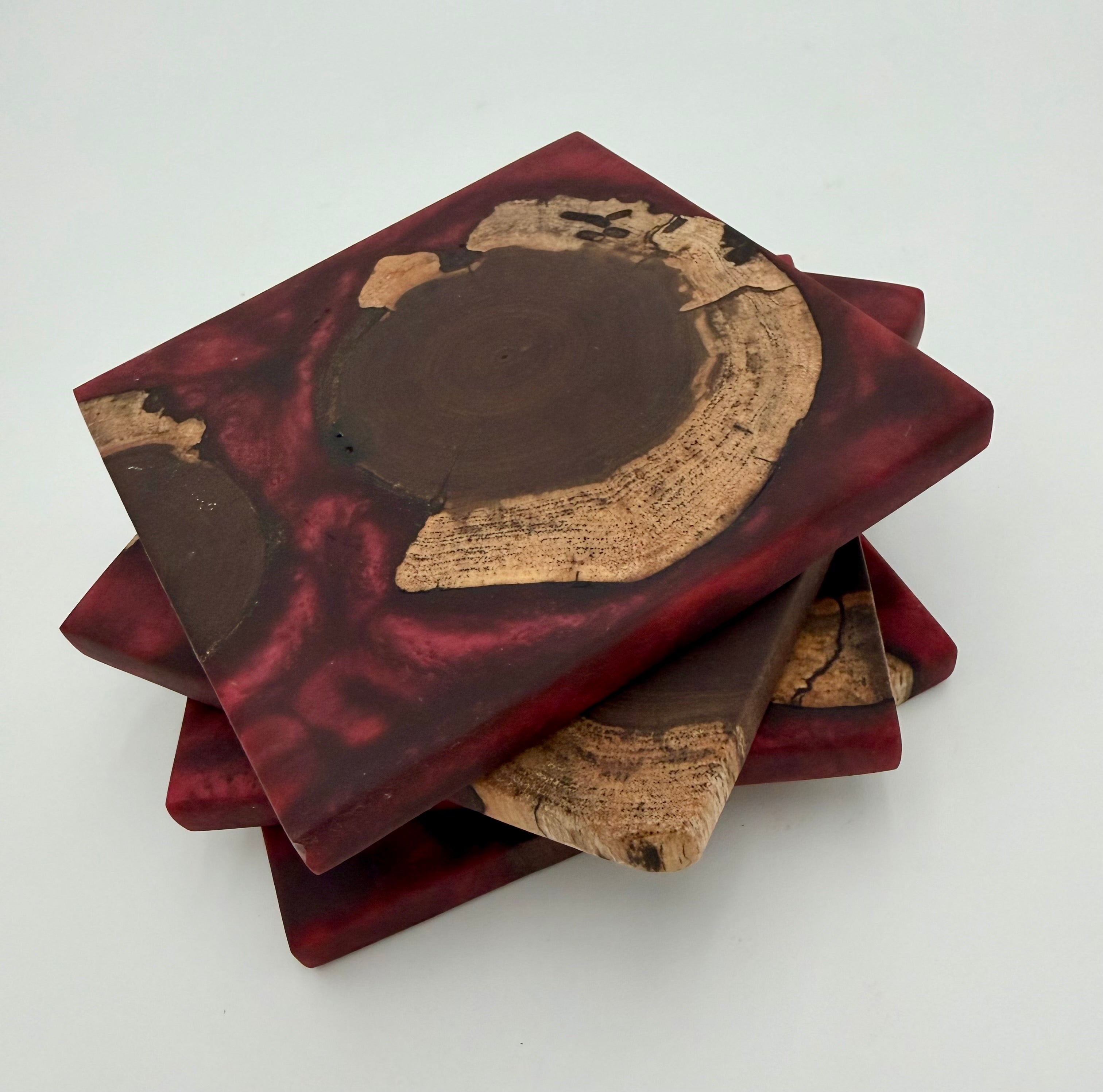 Handcrafted End Grain Wood & Epoxy Resin Coaster Set | Modern Drink Coasters -Set of 4