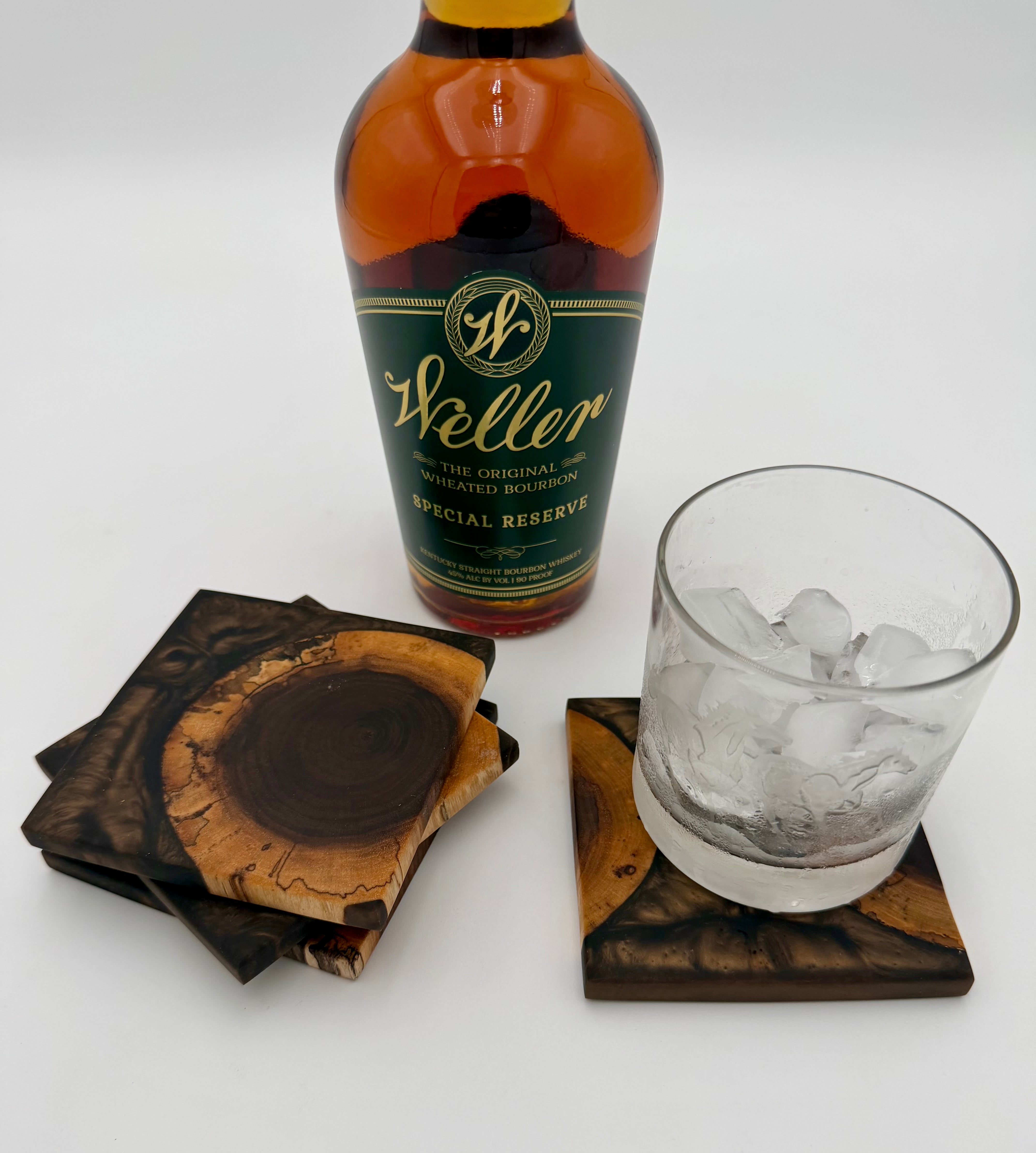 Handcrafted End Grain Wood & Epoxy Resin Coaster Set | Modern Drink Coasters -Set of 4