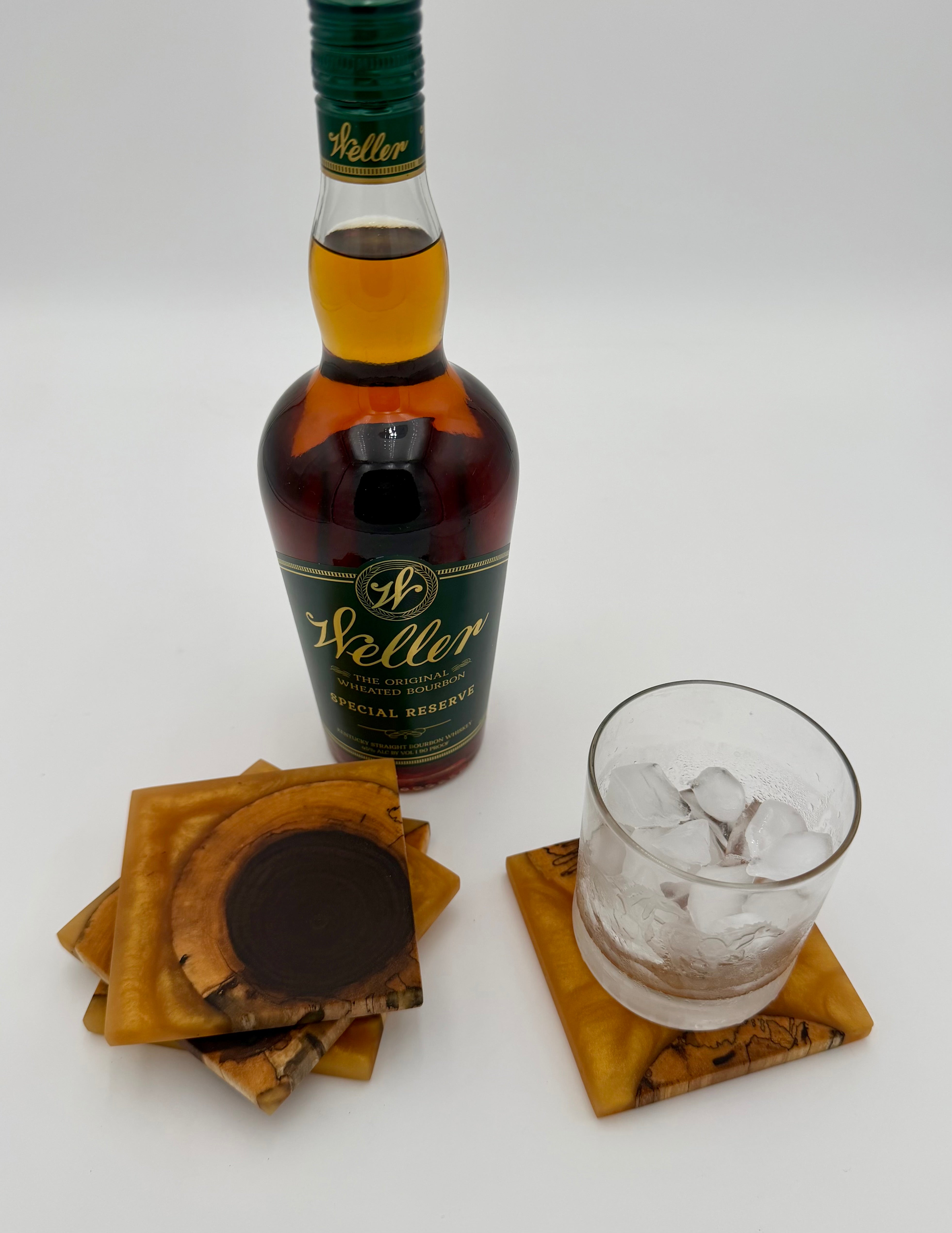 Handcrafted End Grain Wood & Epoxy Resin Coaster Set | Modern Drink Coasters -Set of 4