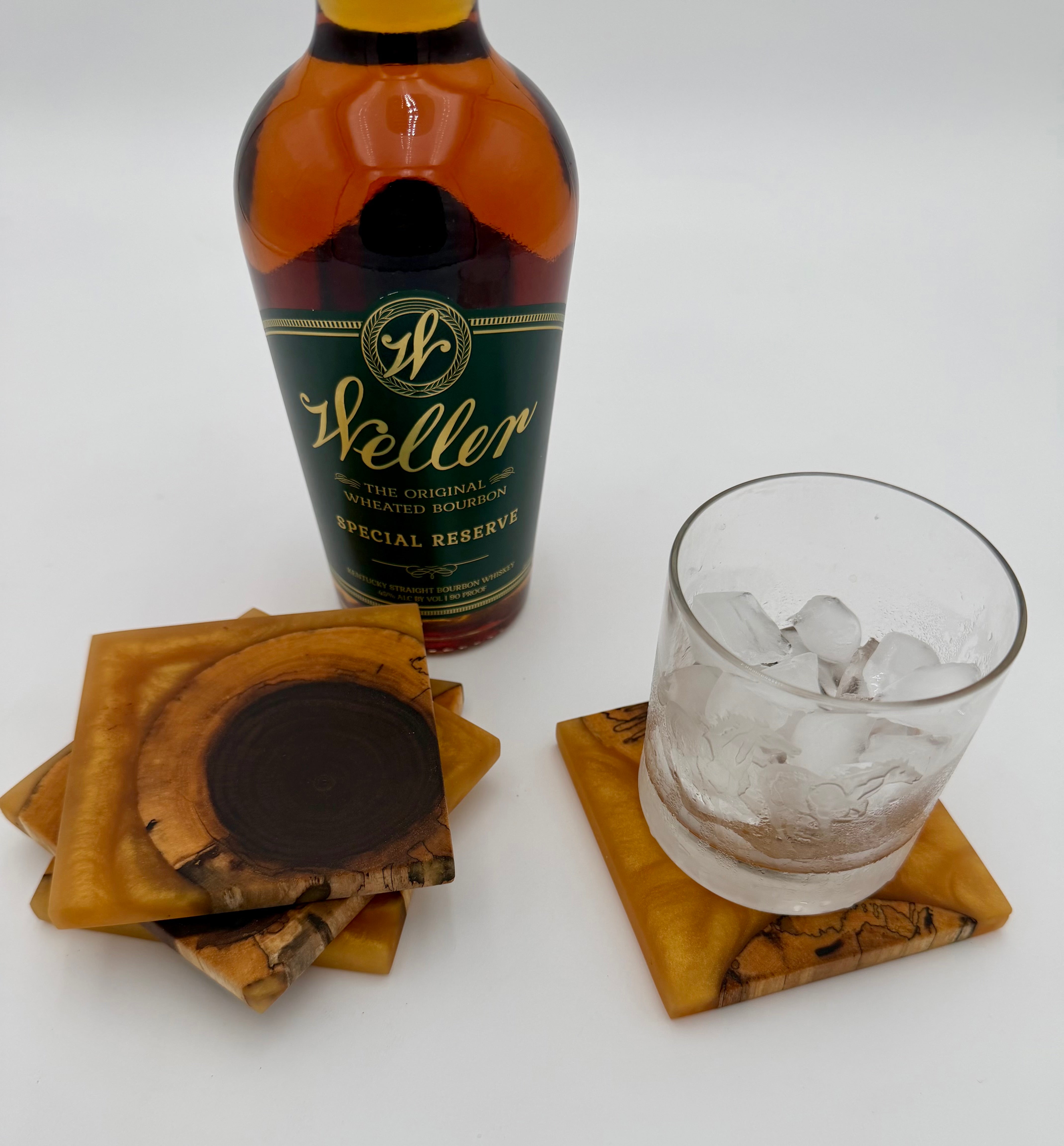 Handcrafted End Grain Wood & Epoxy Resin Coaster Set | Modern Drink Coasters -Set of 4