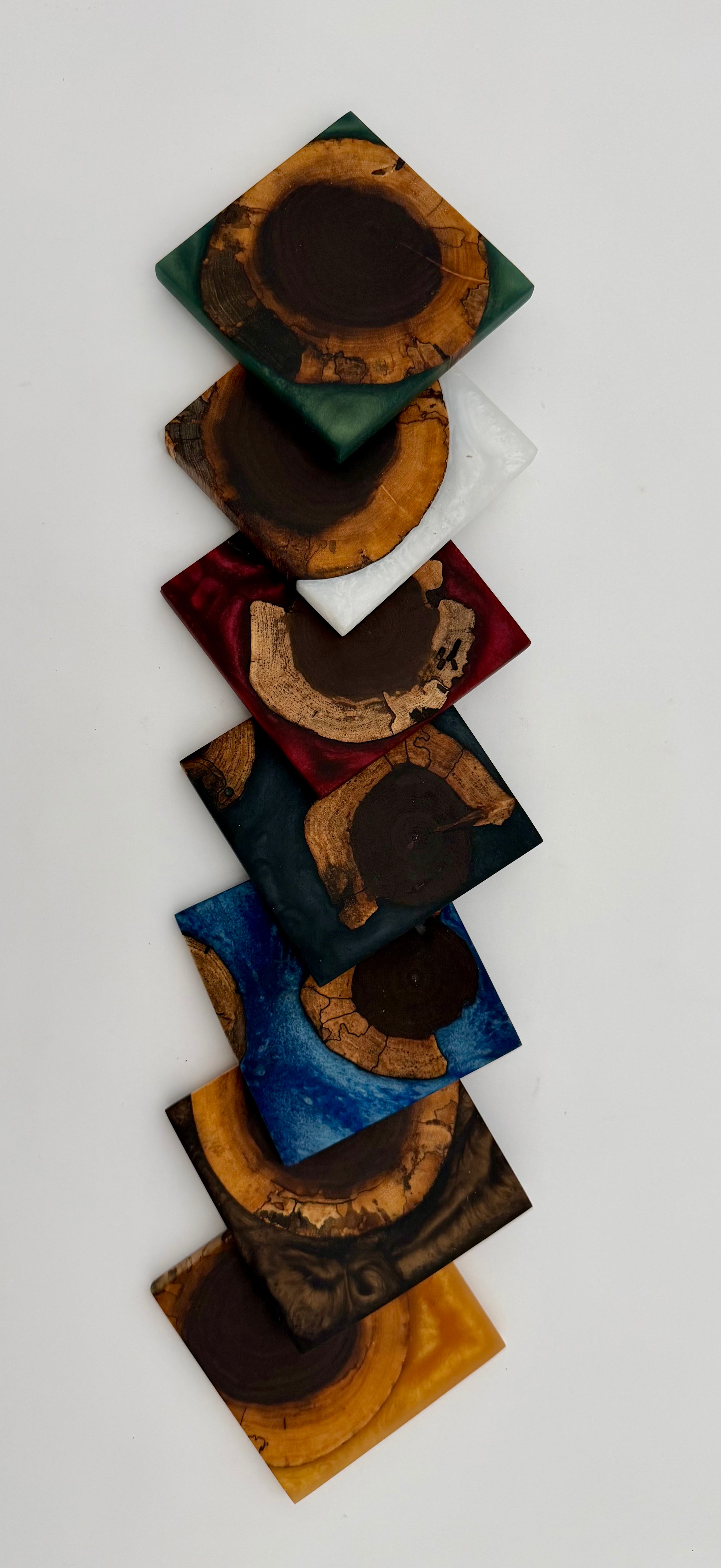 Handcrafted End Grain Wood & Epoxy Resin Coaster Set | Modern Drink Coasters -Set of 4