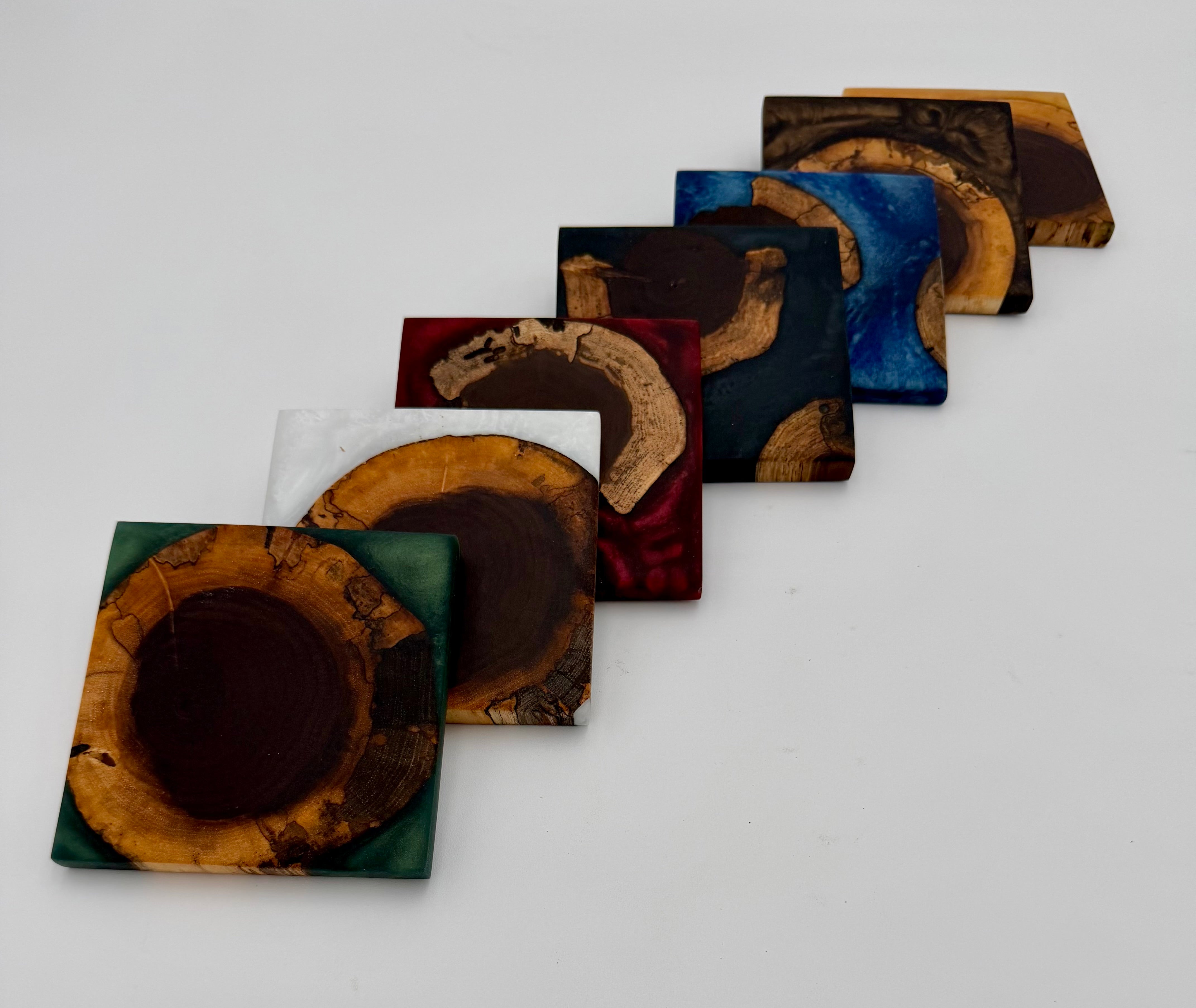 Handcrafted End Grain Wood & Epoxy Resin Coaster Set | Modern Drink Coasters -Set of 4