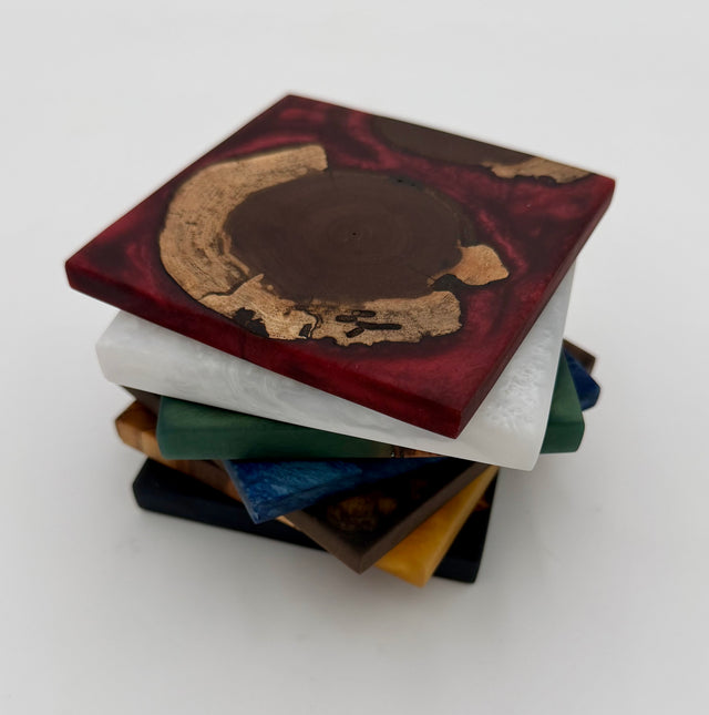 Handcrafted End Grain Wood & Epoxy Resin Coaster Set | Modern Drink Coasters -Set of 4
