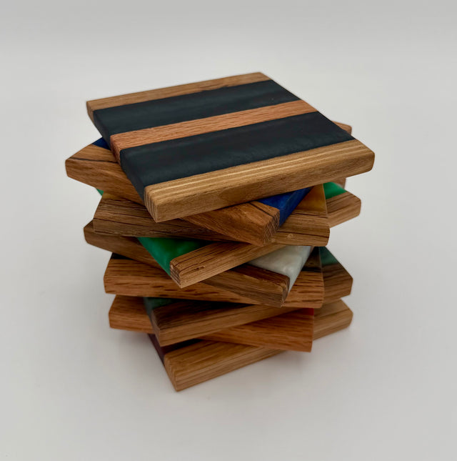 Handcrafted Reclaimed Tobacco Stick & Epoxy Resin Coaster Set | Rustic Drink Coasters -Set of 4