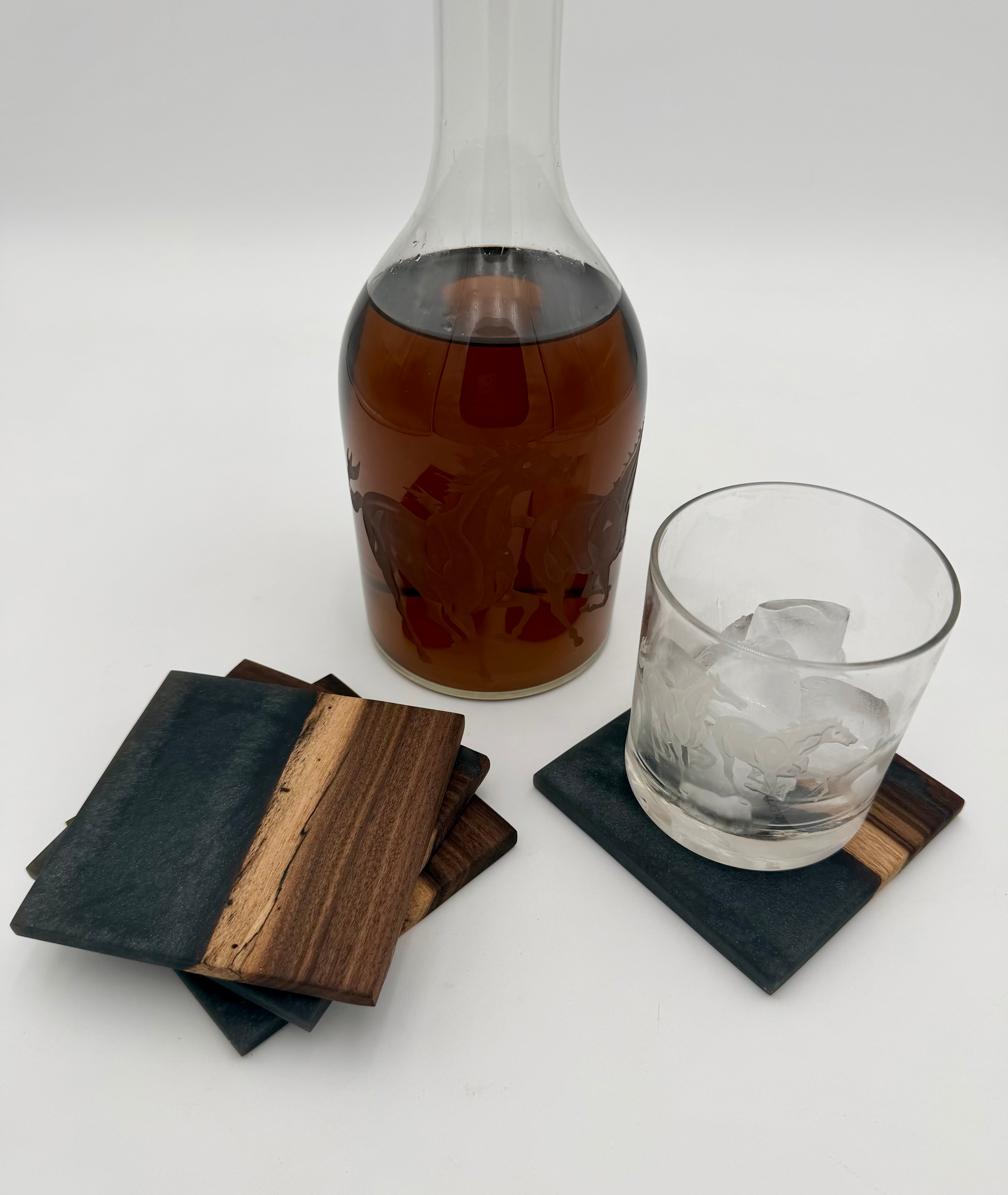 Handcrafted Live Edge Black Walnut and Resin Coasters, Set of 4