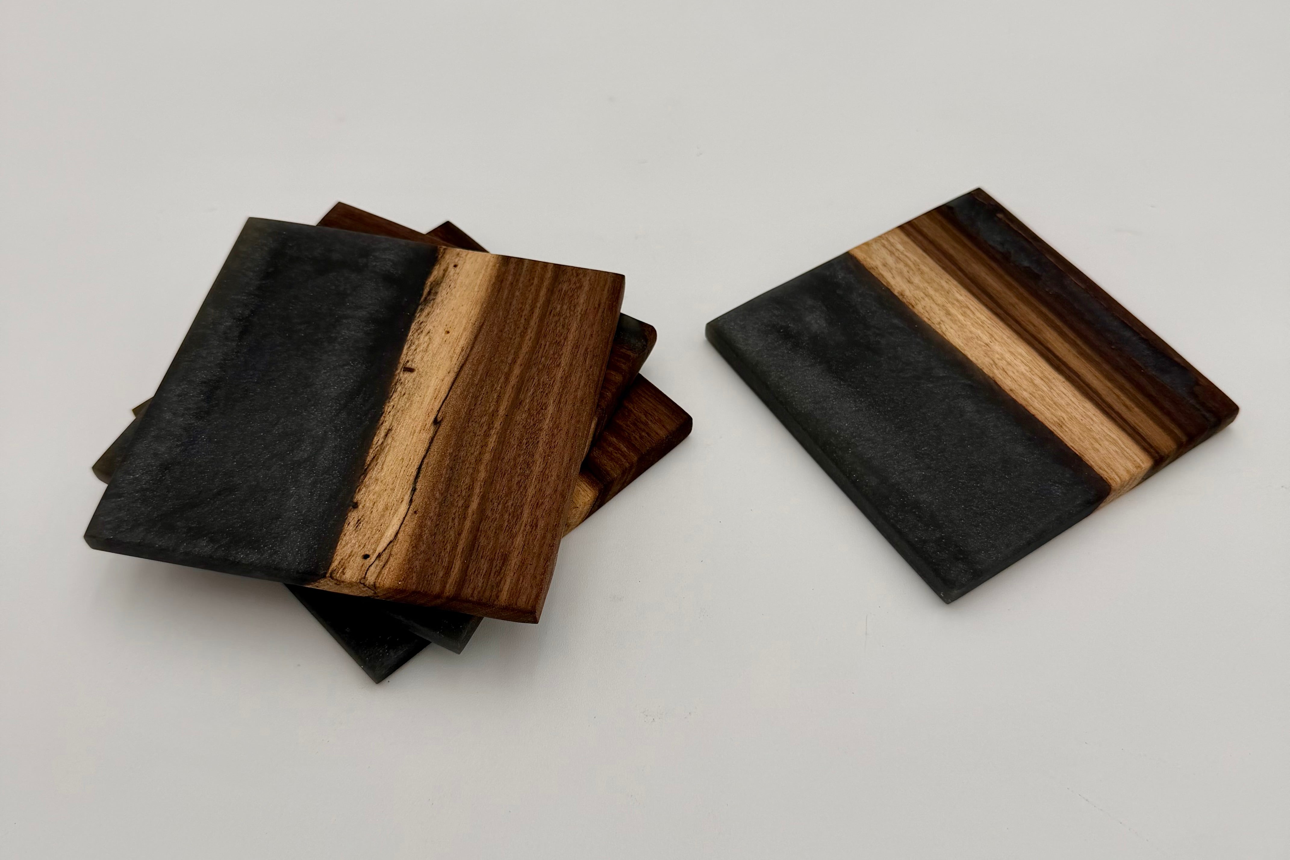 Handcrafted Live Edge Black Walnut and Resin Coasters, Set of 4