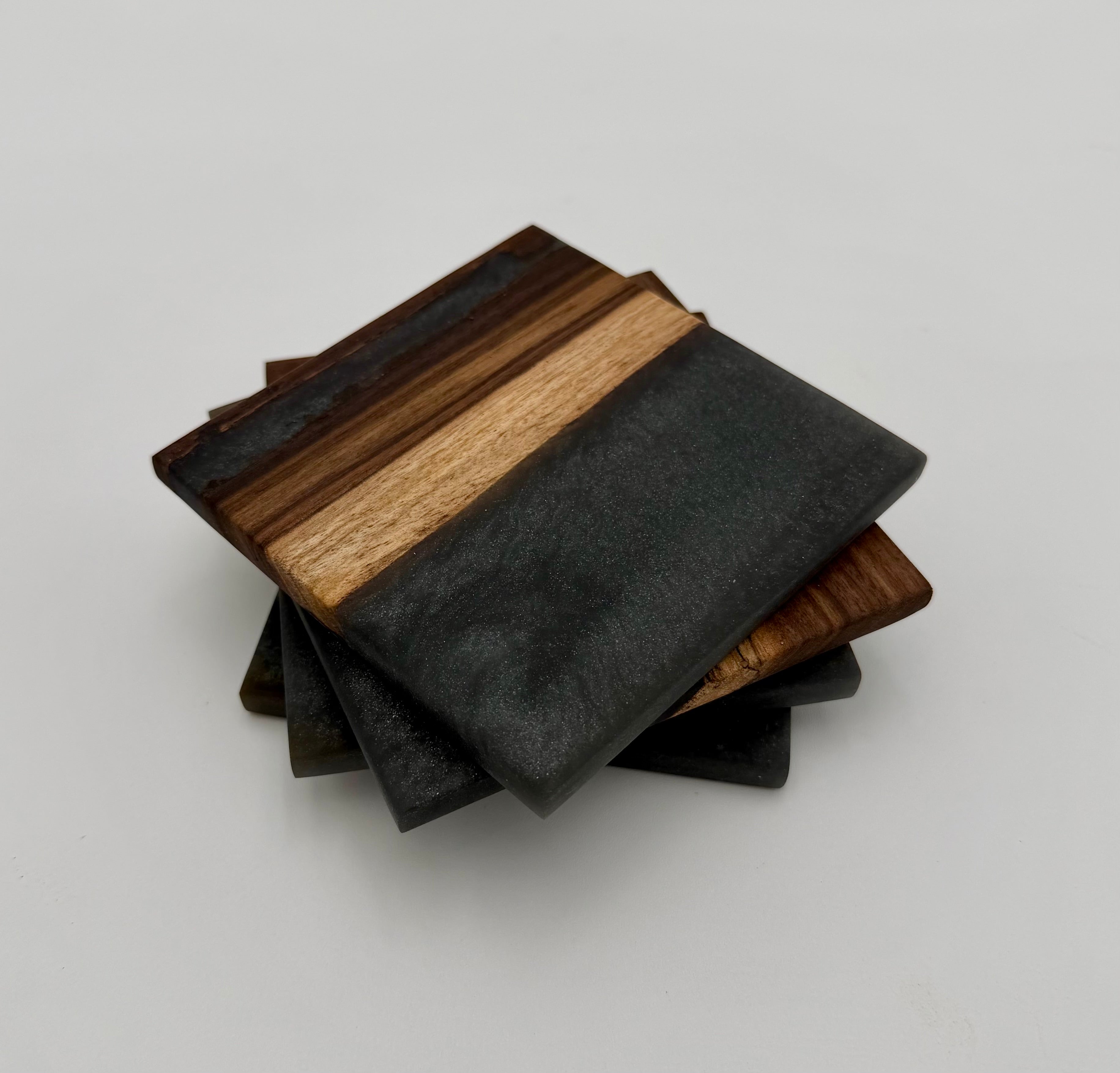 Handcrafted Live Edge Black Walnut and Resin Coasters, Set of 4