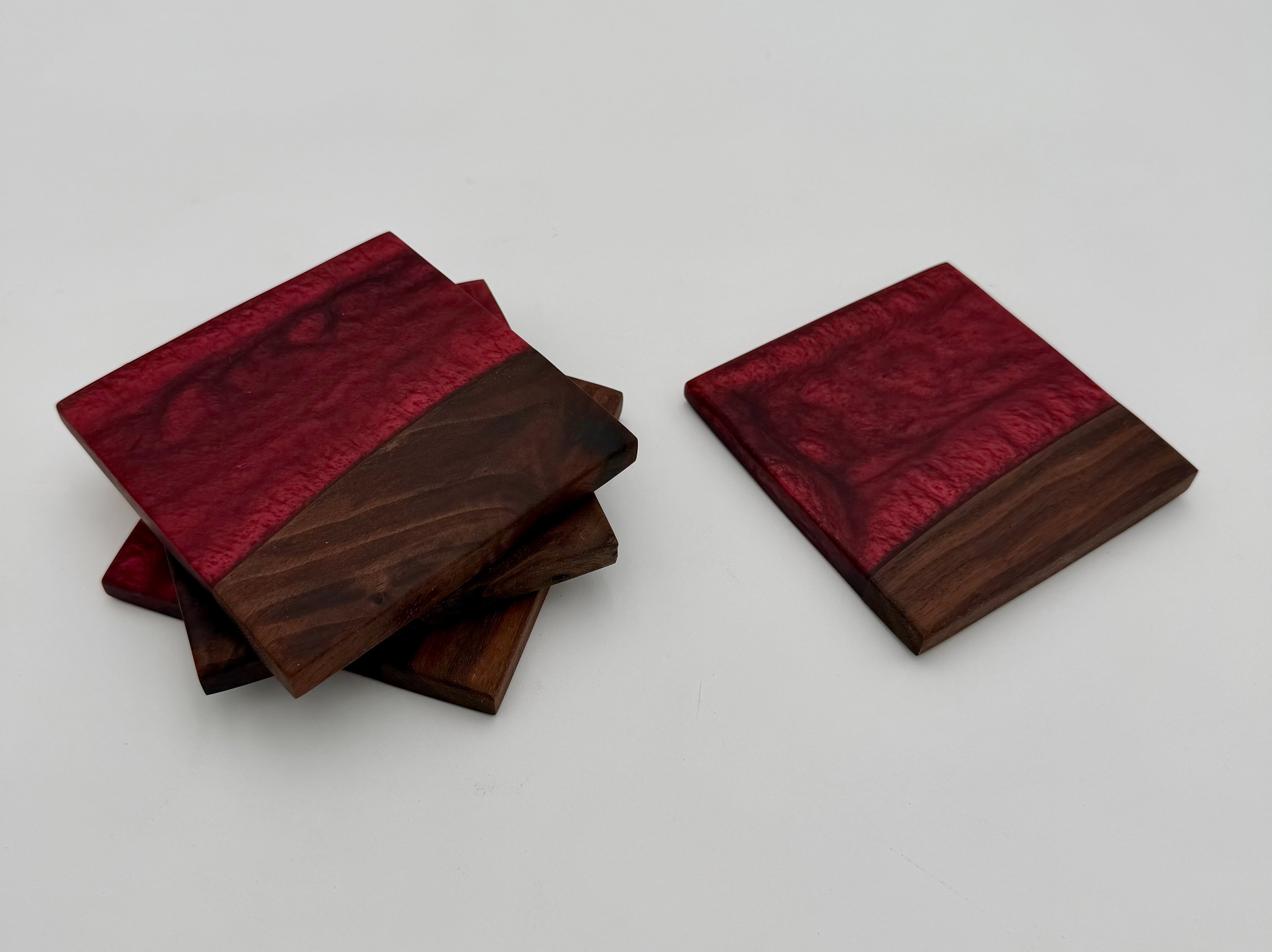 Handcrafted Live Edge Black Walnut and Resin Coasters, Set of 4