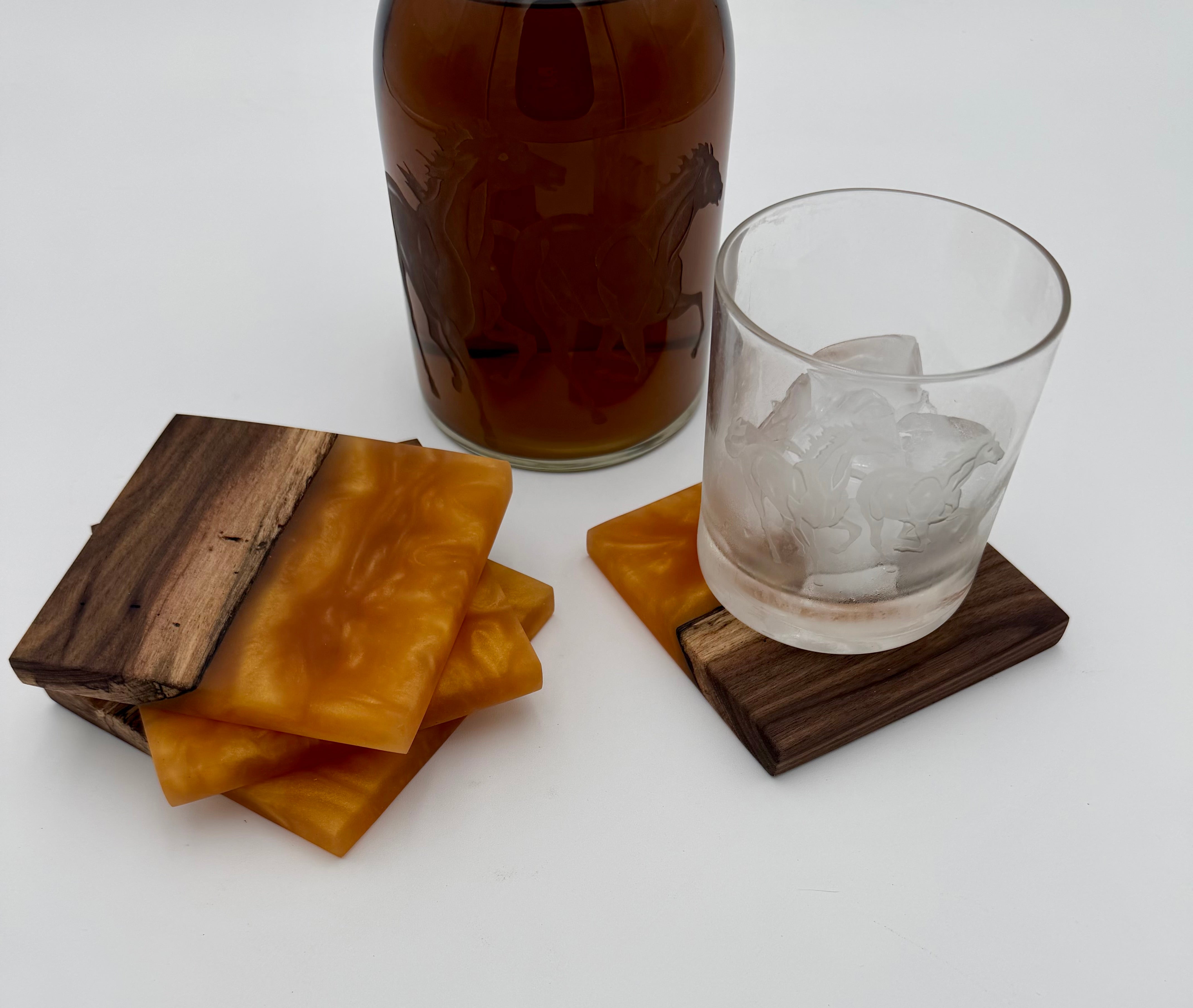Handcrafted Live Edge Black Walnut and Resin Coasters, Set of 4