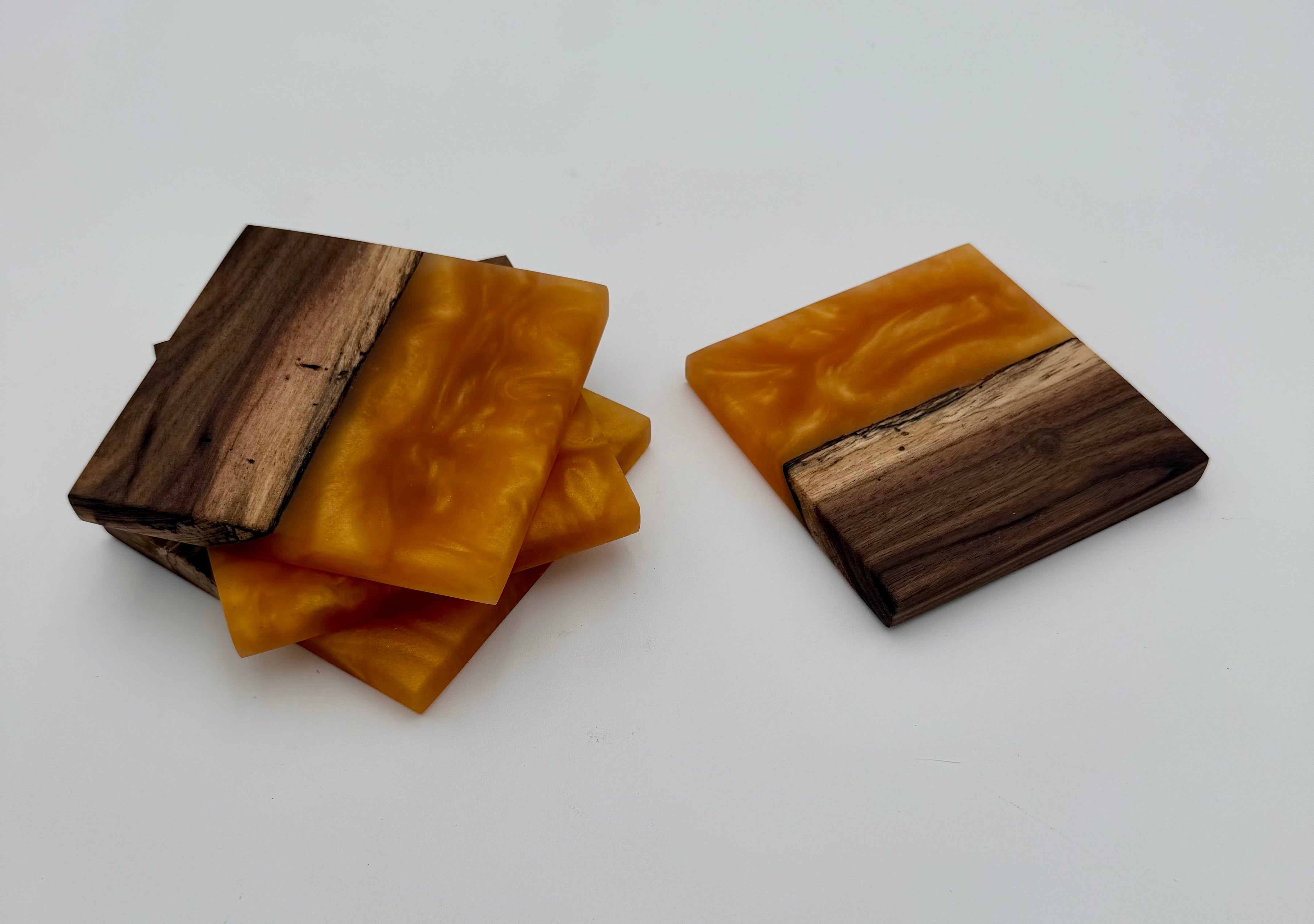 Handcrafted Live Edge Black Walnut and Resin Coasters, Set of 4