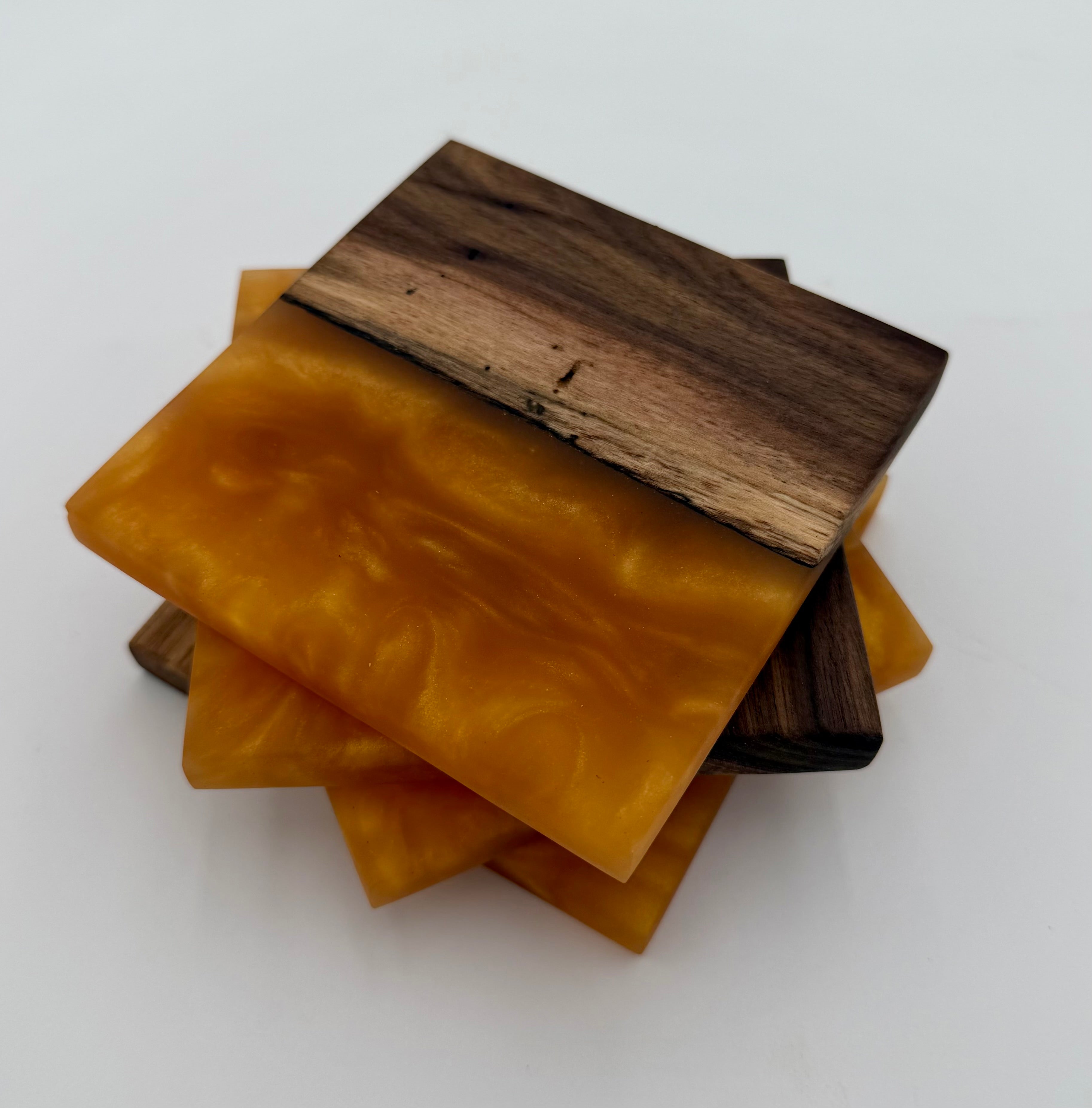 Handcrafted Live Edge Black Walnut and Resin Coasters, Set of 4