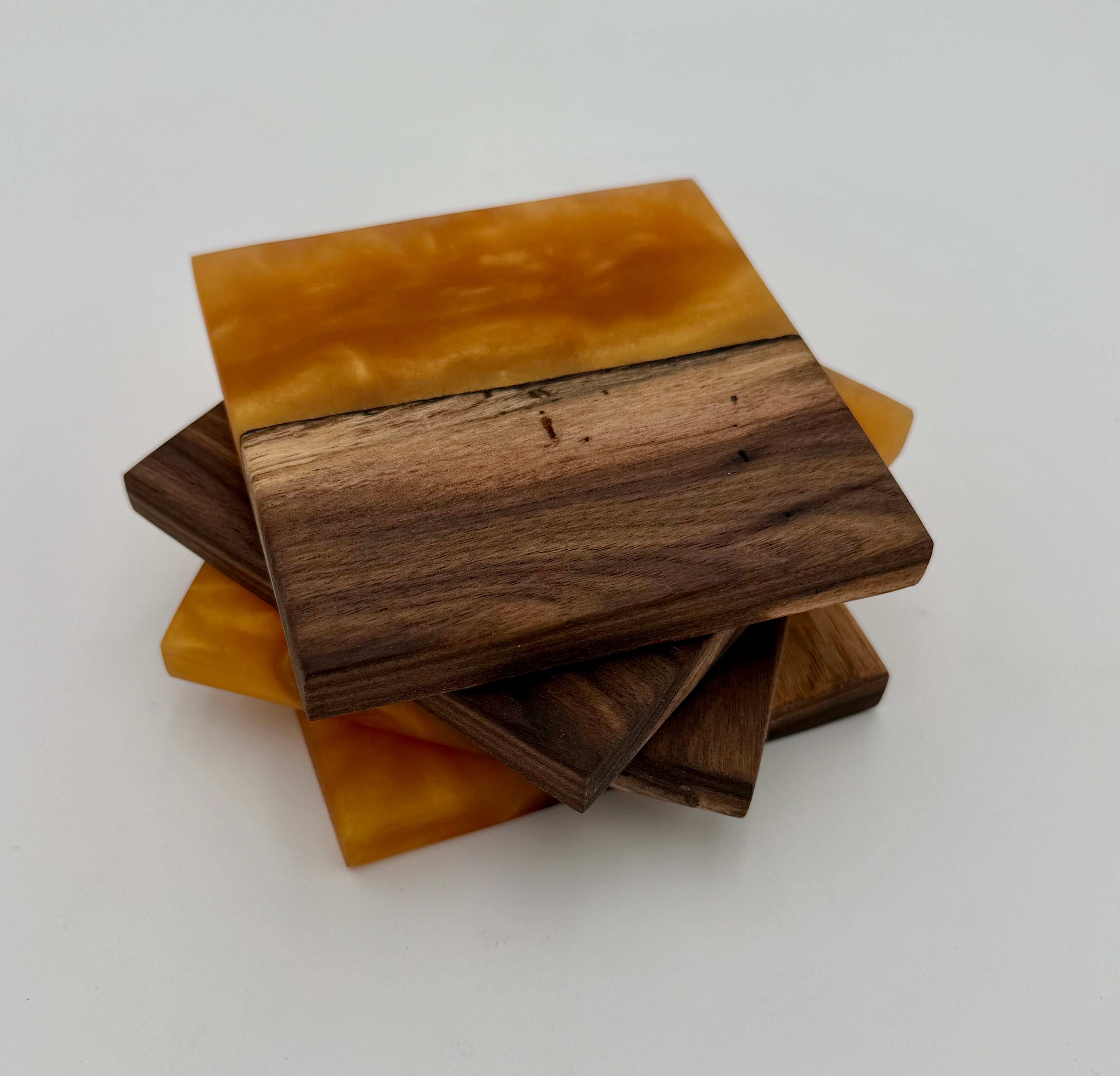 Handcrafted Live Edge Black Walnut and Resin Coasters, Set of 4