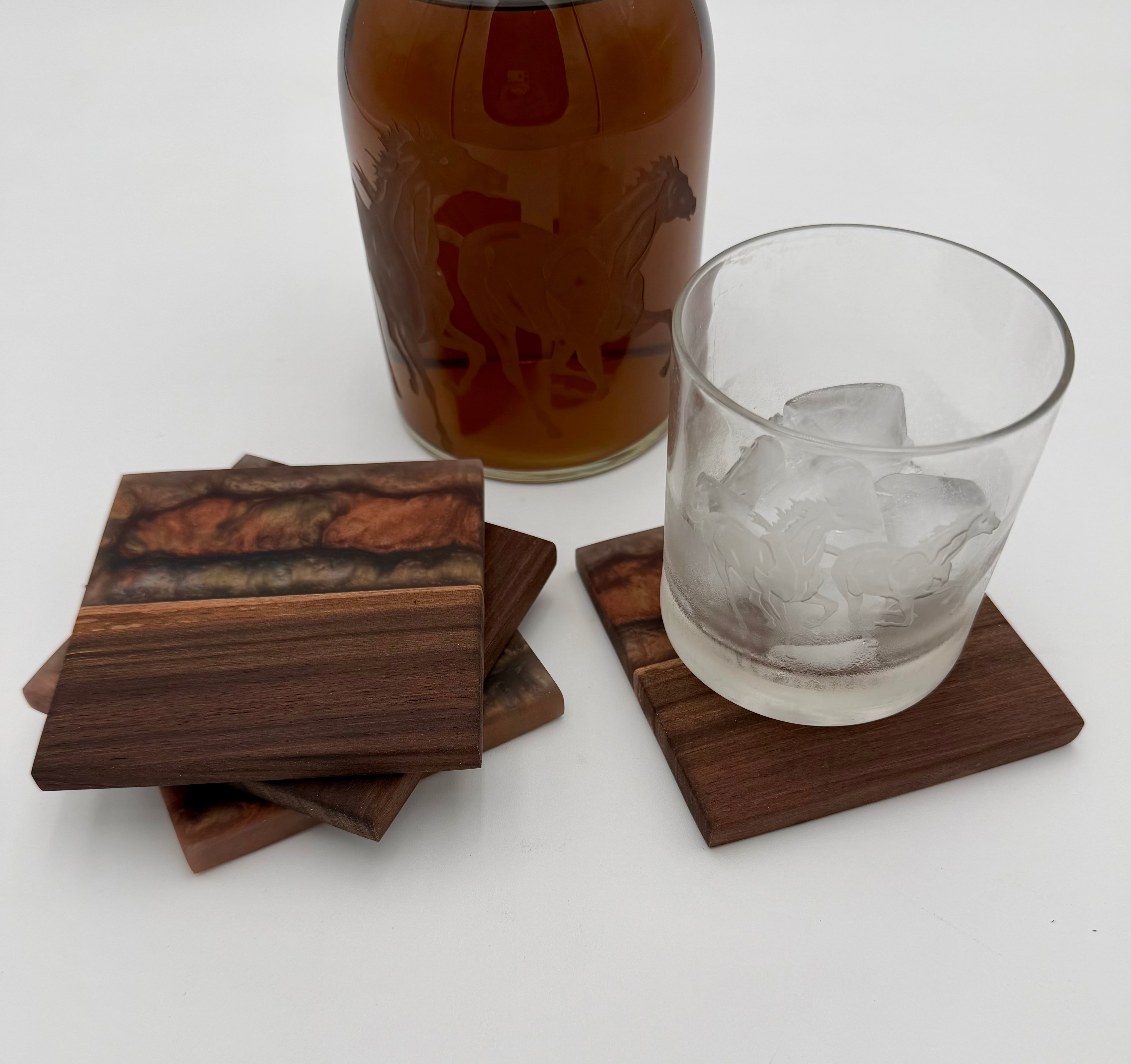 Handcrafted Live Edge Black Walnut and Resin Coasters, Set of 4